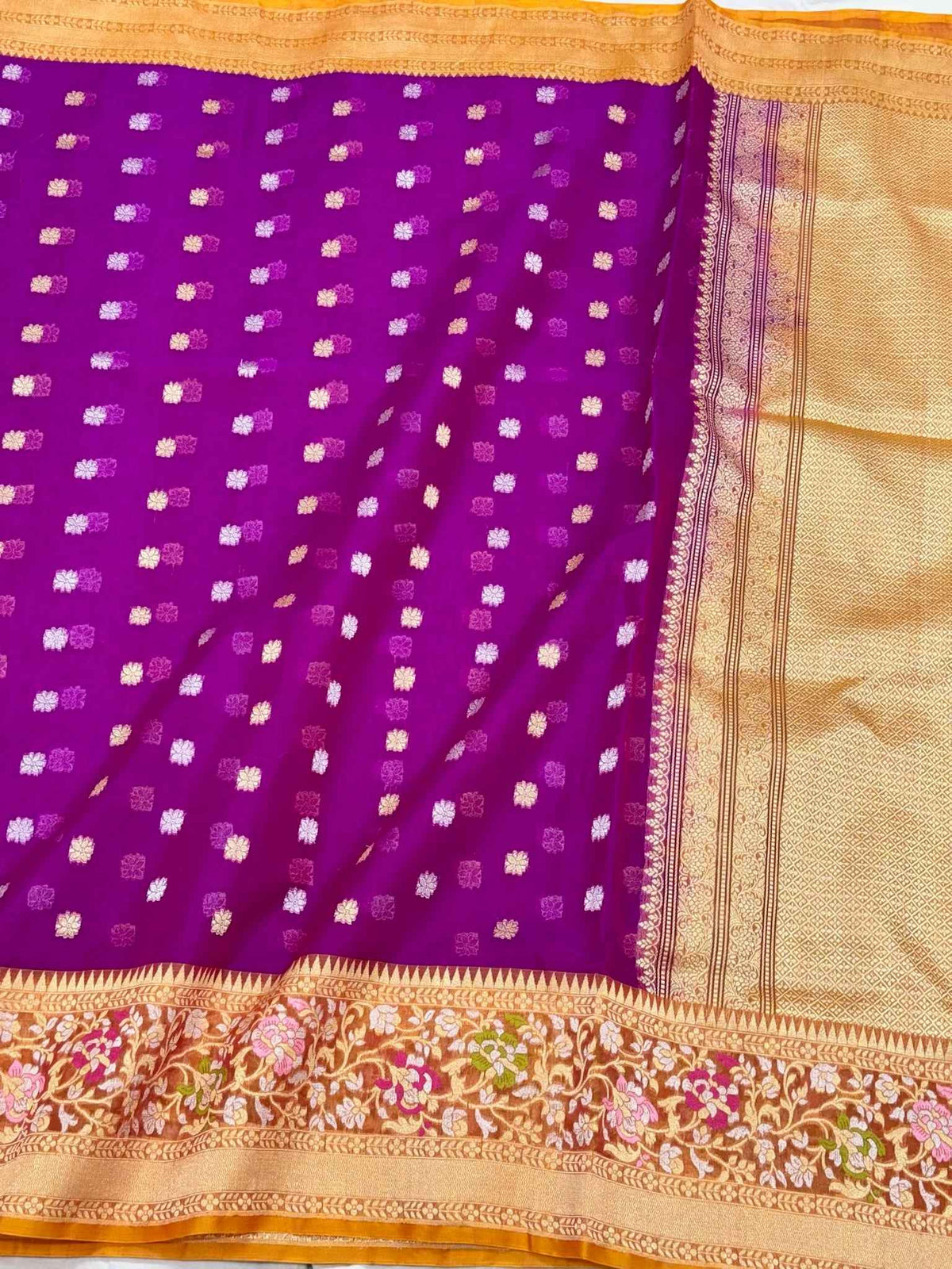 Purple Pure Mulberry Kora Silk Handwoven Banarasi Saree - Modern Drape