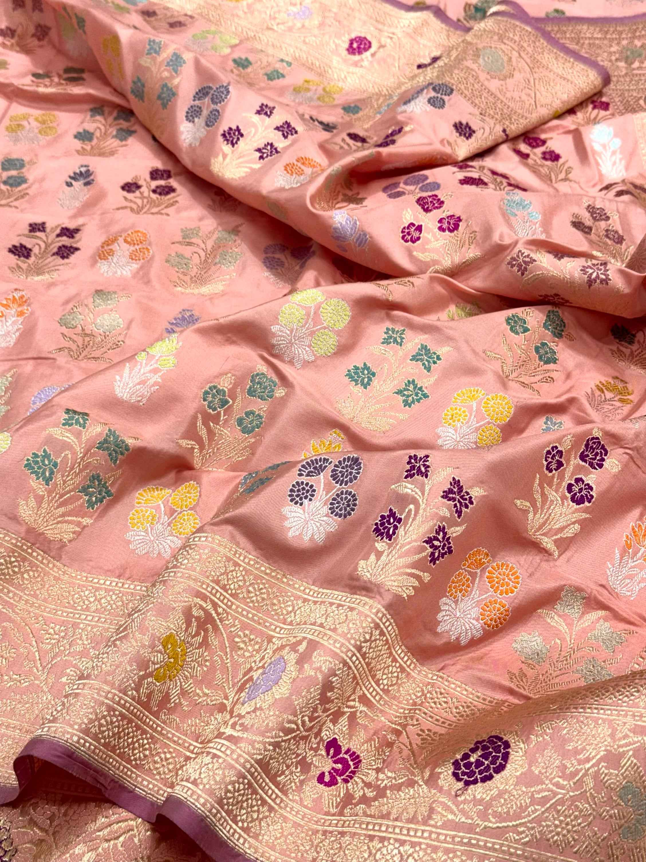 Lilac Pink Pure Banarasi Double Katan Mulberry Silk Handwoven Modern Saree | Kadhwa Technique |
