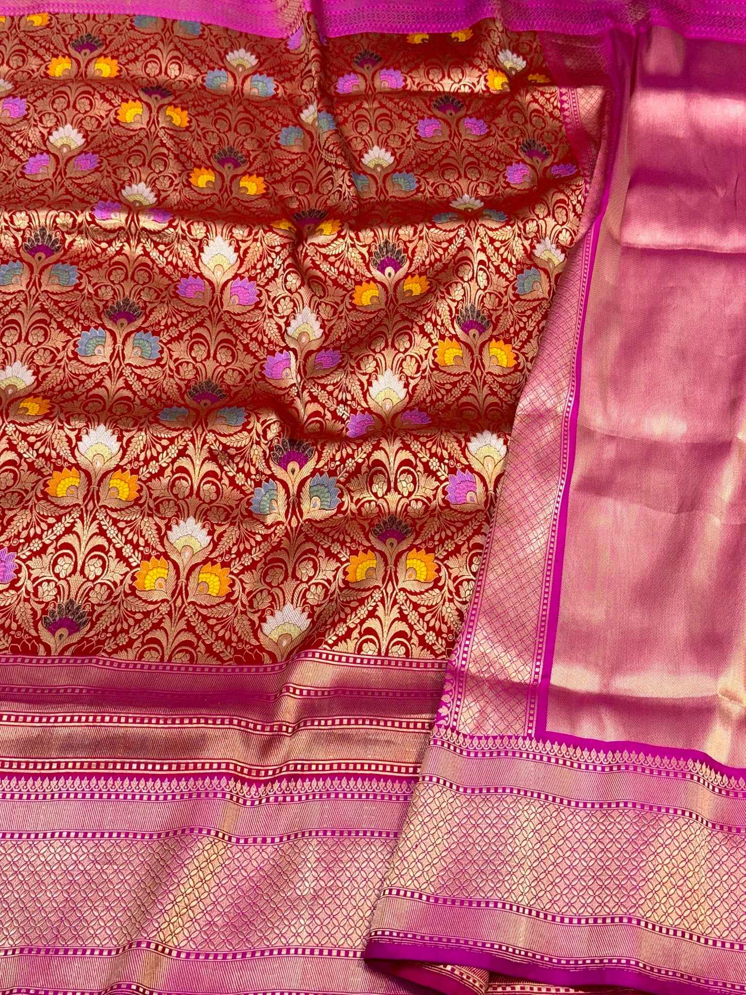 Red Katan Silk Satin Border Pure Handwoven Saree