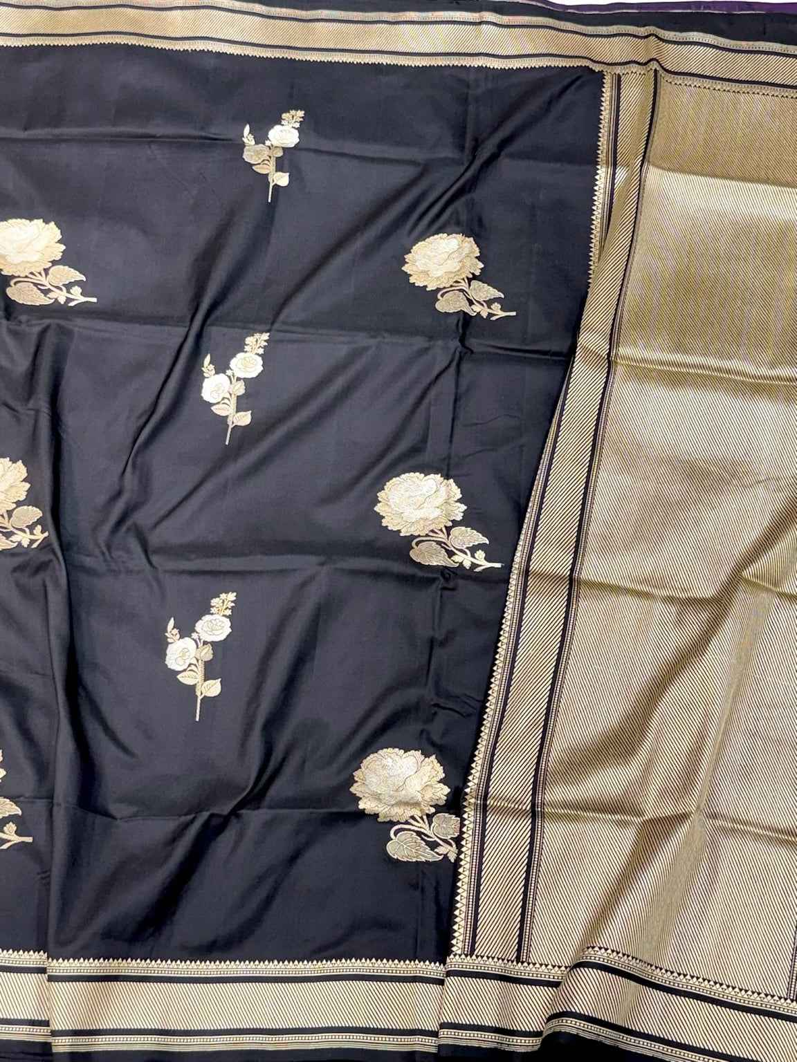Black Pure Katan Mulberry Silk Handwoven Modern Banarasi Saree With Kadhwa Artistry