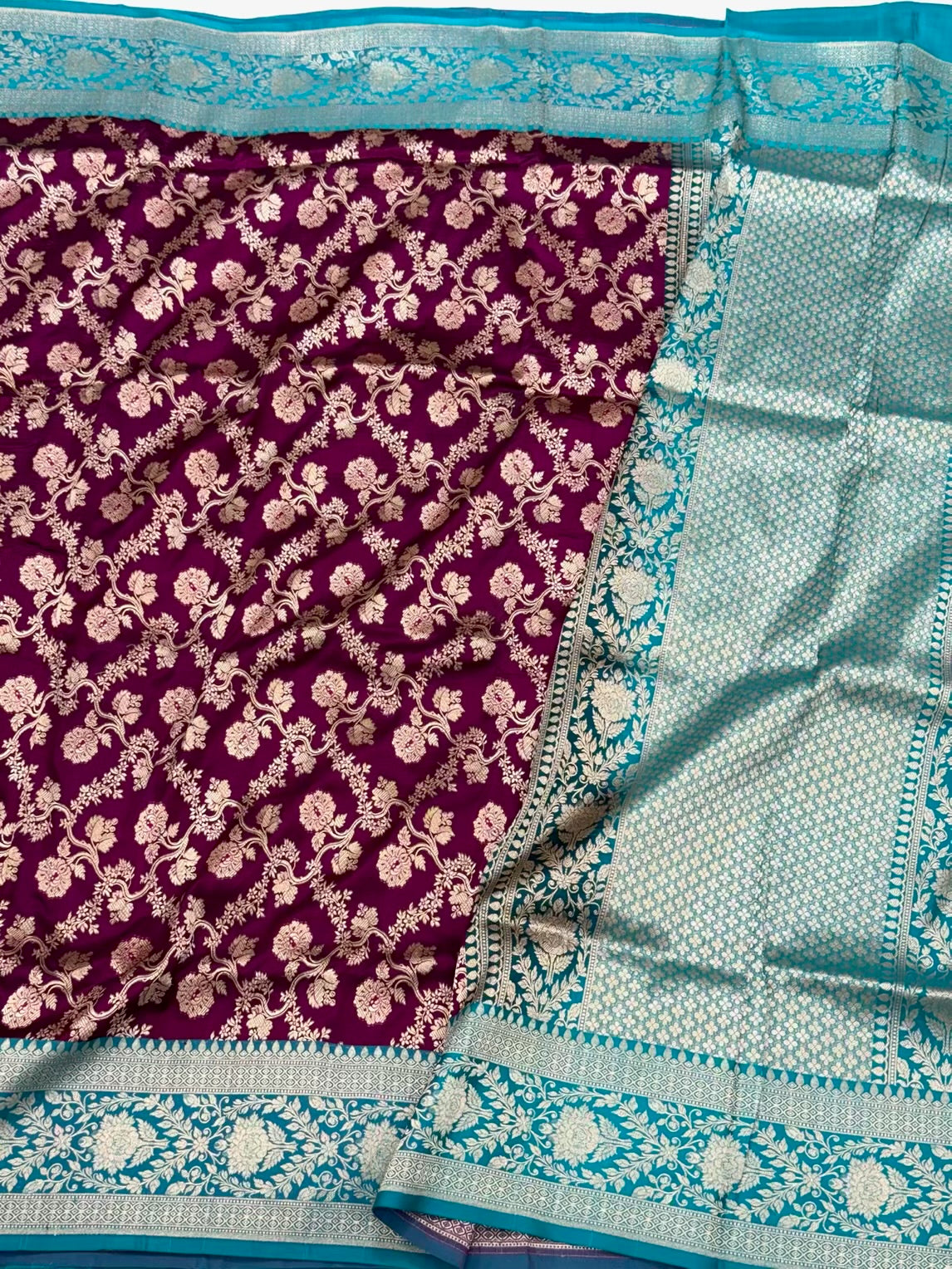 Magenta/Teal Green Pure Katan Silk Saree - Pure Mulberry Silk Saree Handloom Banarasi Saree