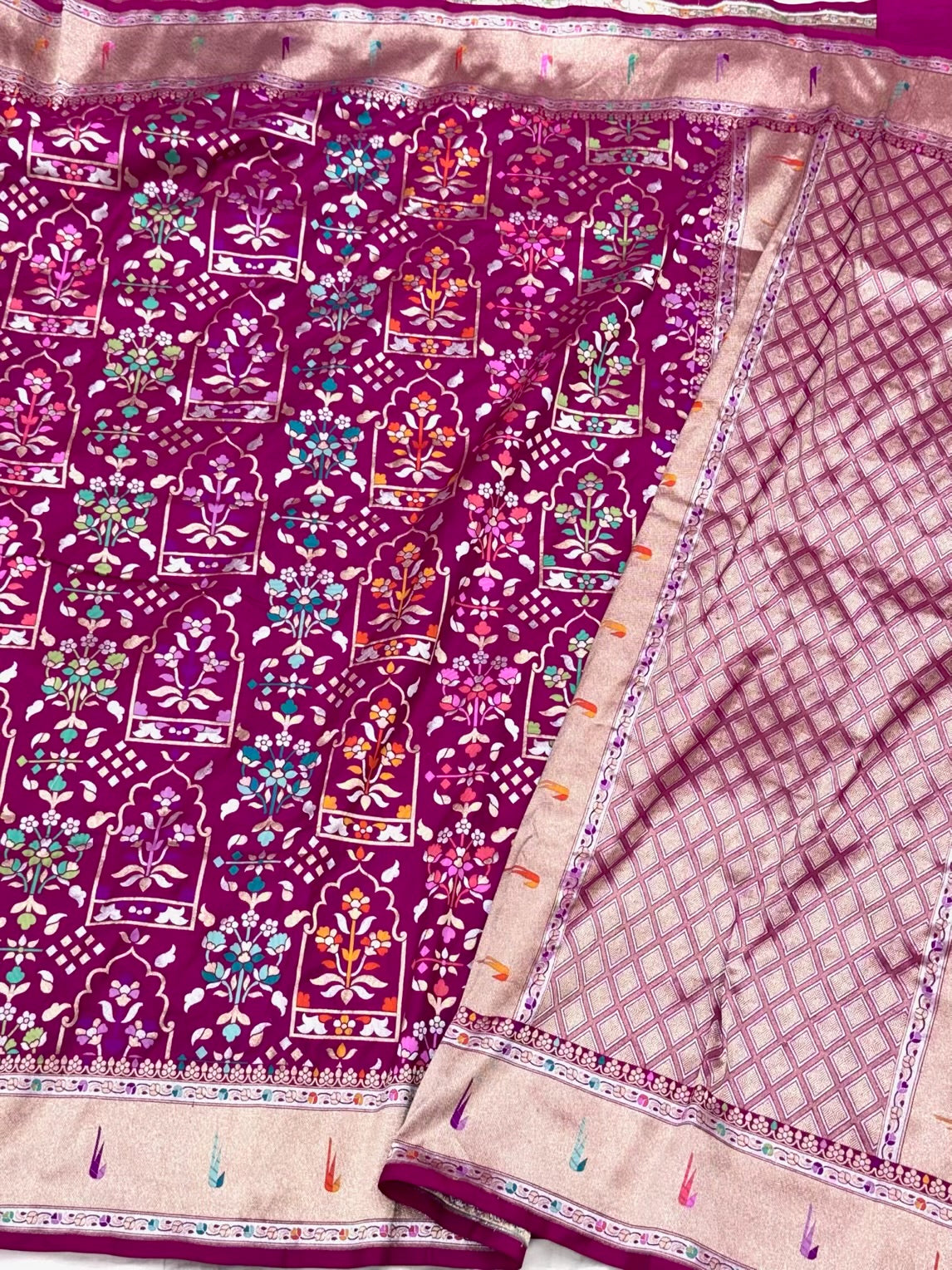 Magenta Pink Pure Katan Silk Handloom Banarasi Saree | Pure Mulberry Silk Cutwork Technique Banarasi Saree