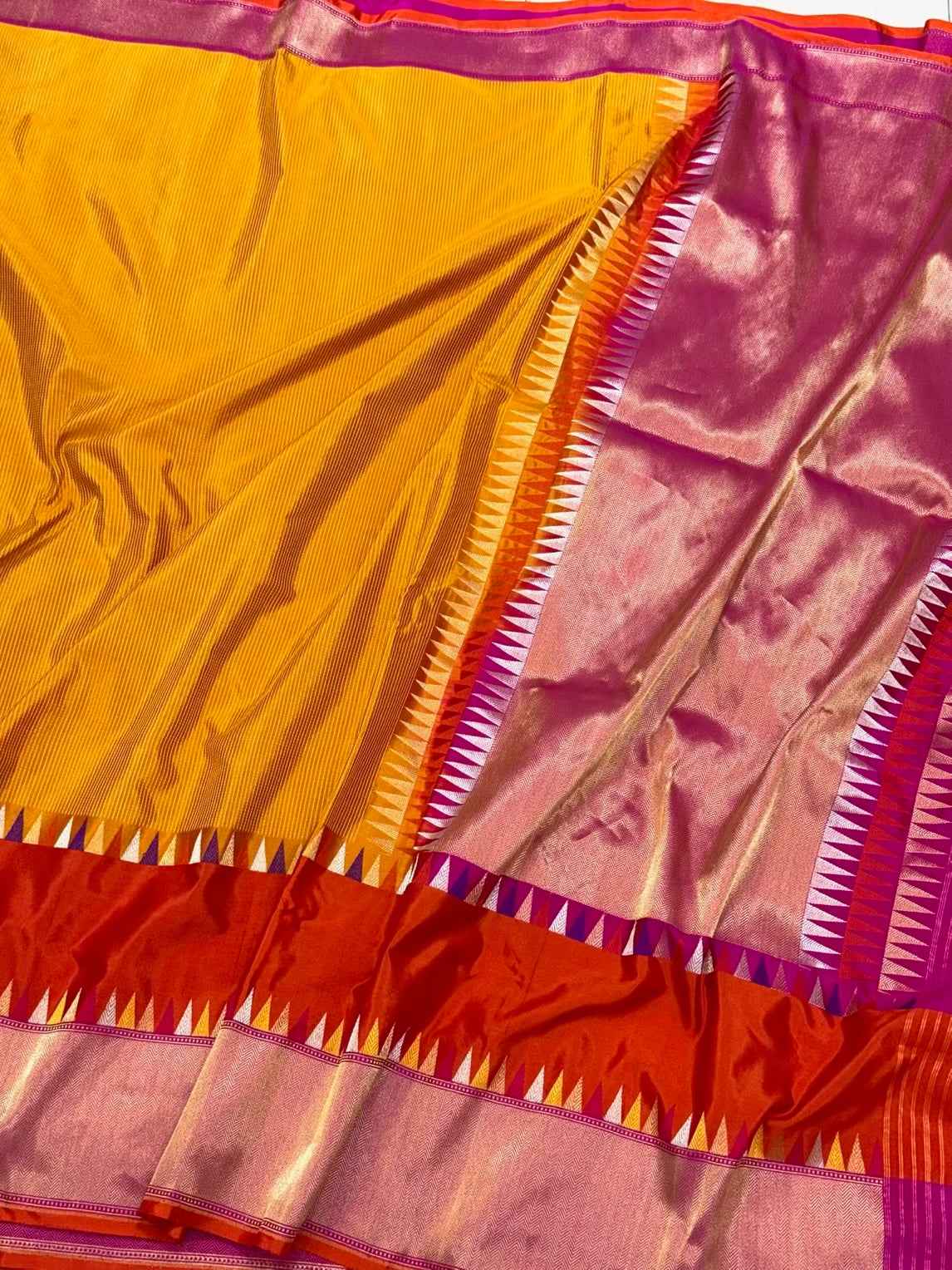 Mustard Yellow Pure Mulberry Silk Handwoven Banarasi Saree | Pure Katan Silk Contemporary Saree - Kadhwa Technique | Modern Style