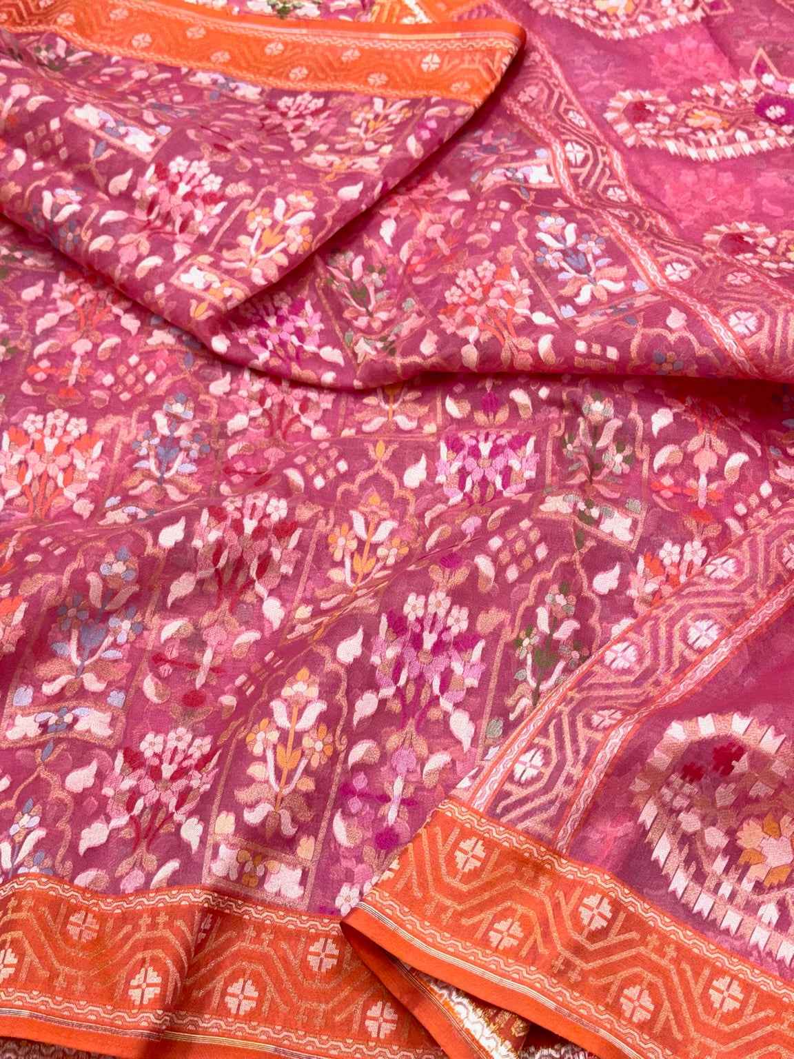 Purple Pure Kora Silk & Pure Mulberry Silk Jamdani Handloom Banarasi Saree