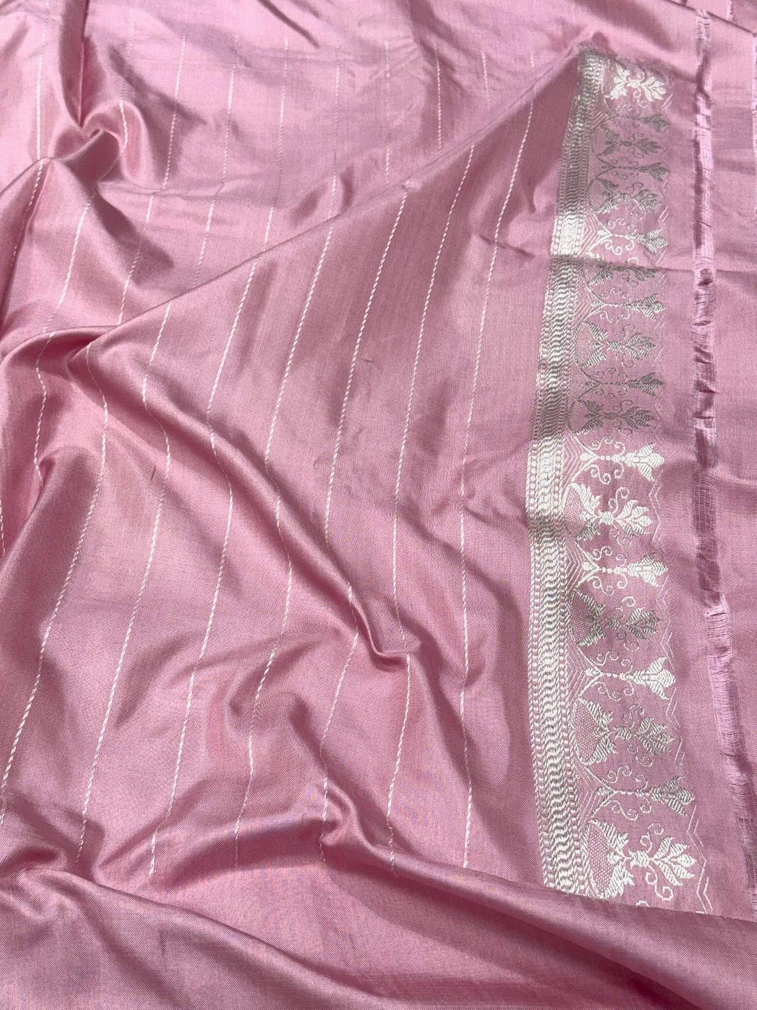 Baby Pink Pure Katan Mulberry Silk Handwoven Banarasi Saree | Kadhwa Ektara Weave |