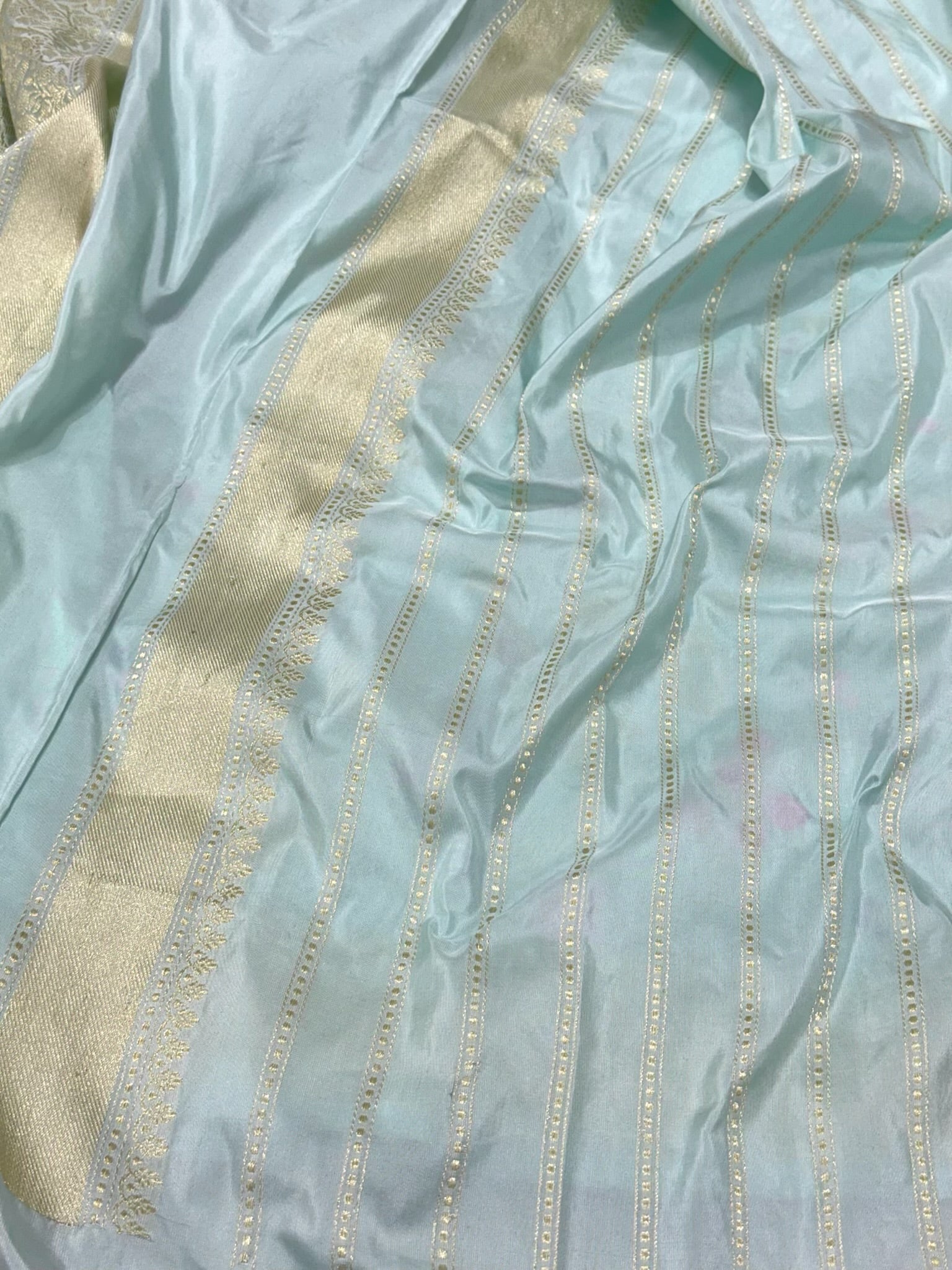 Pastel Blue Pure Mulberry Katan Silk | Kadhwa Technique | Handwoven Contemporary Banarasi Saree - New Era Of Saree Glamour