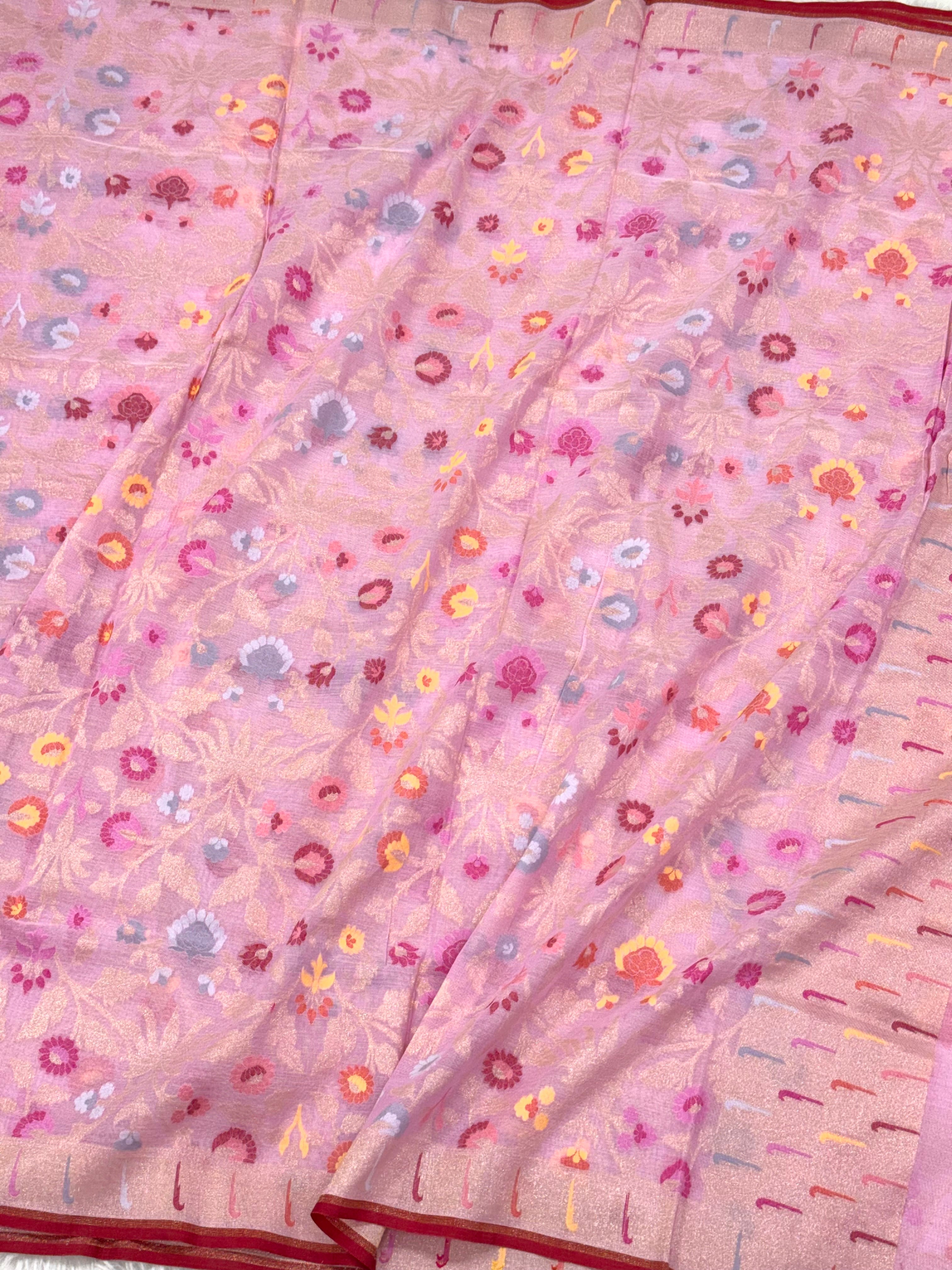 Soft Pink Pure Muslin Cotton Jamdani Handloom Banarasi Dupatta