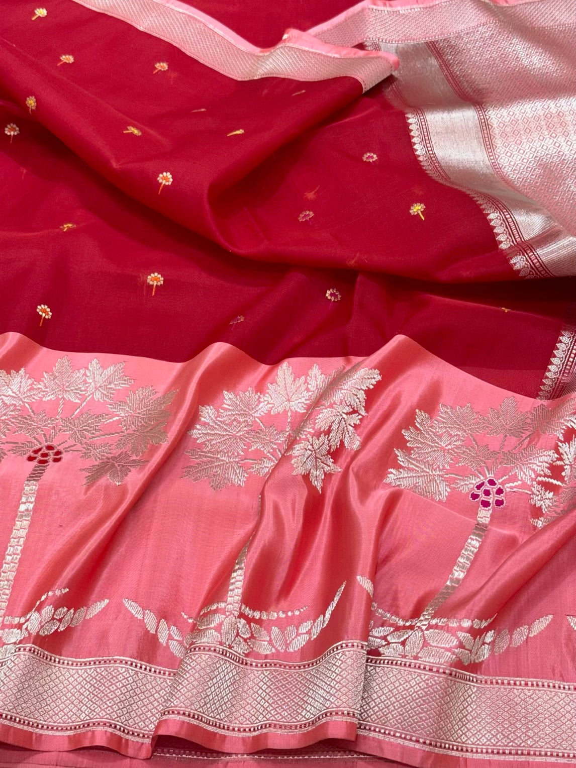 Red Pure Kora Silk Handwoven Banarasi Saree | Modern Contemporary Saree