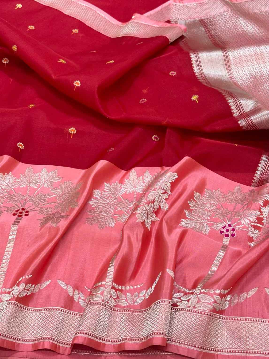 Red Pure Kora Silk Handwoven Banarasi Saree | Modern Contemporary Saree