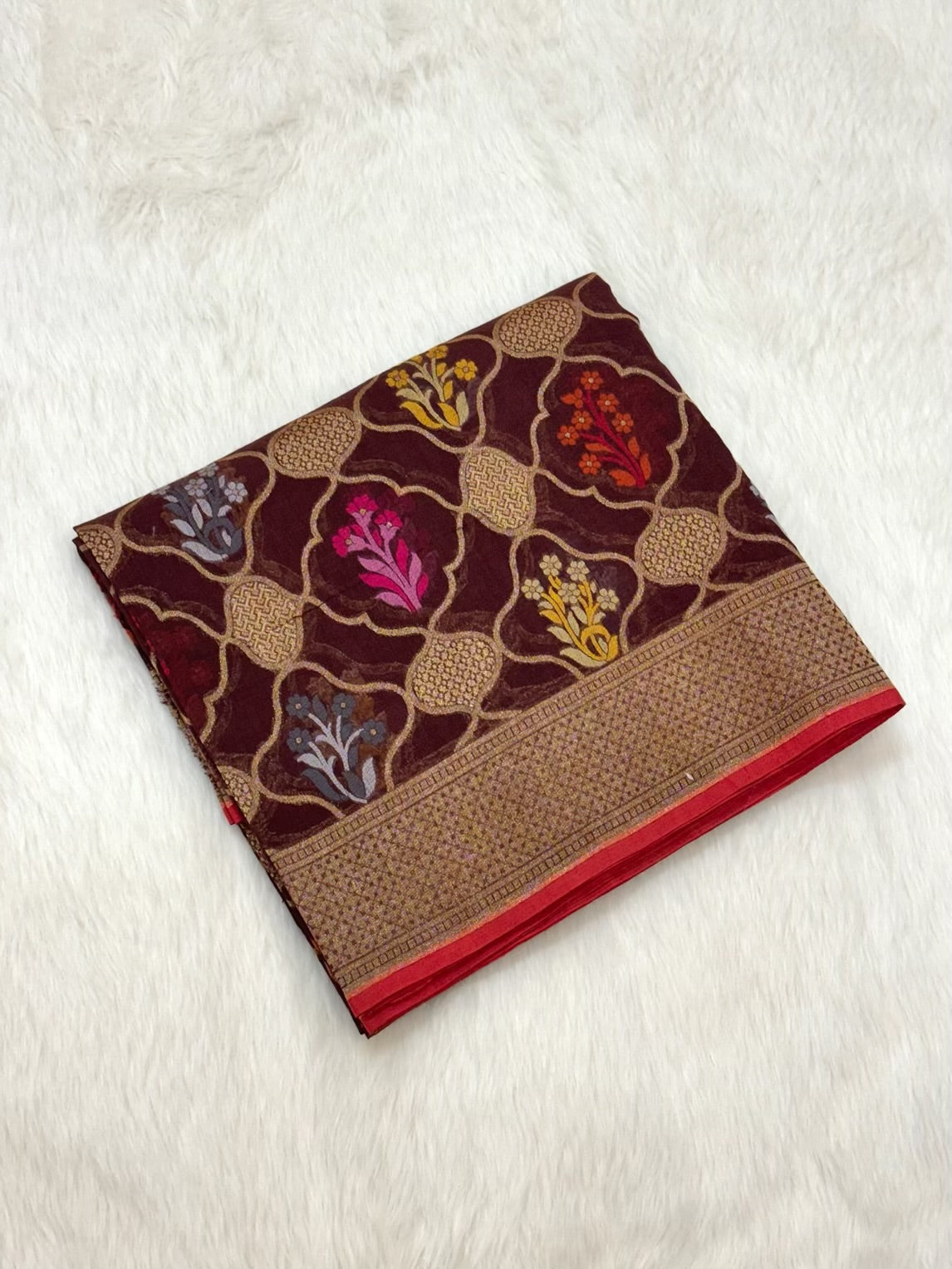 Brown Pure Muslin Cotton Jamdani Handloom Banarasi Saree |Ektara Weave|