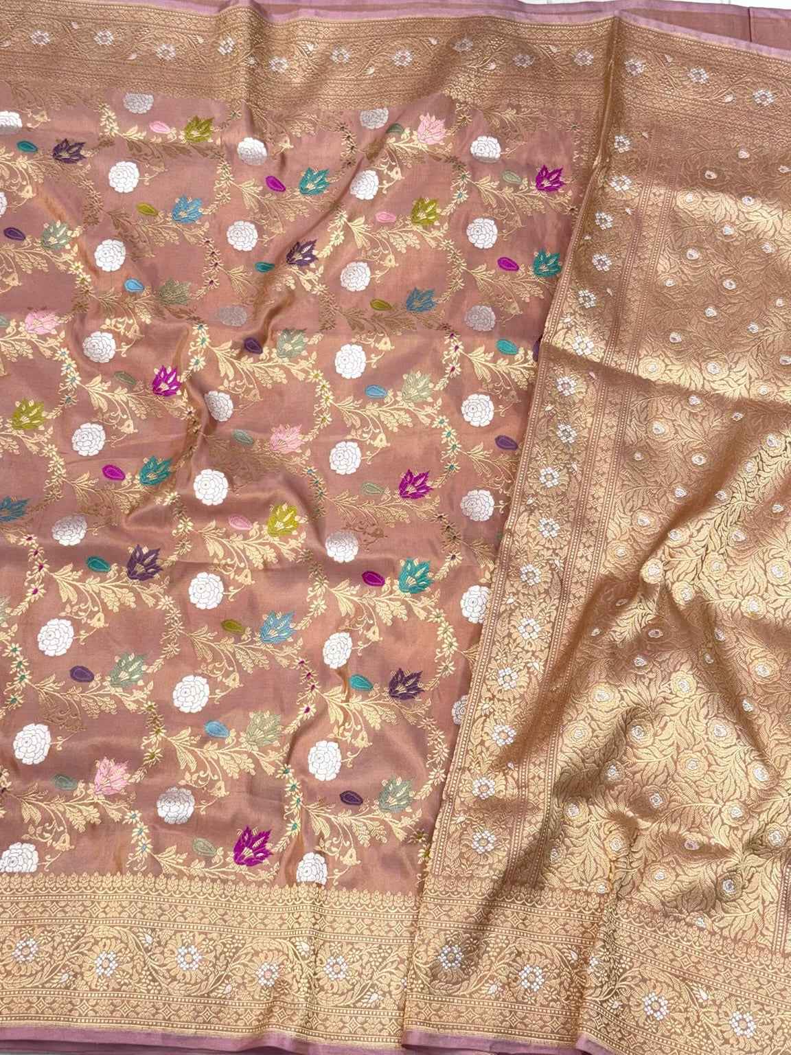 Dusty Mauve Pink Handwoven Luxury | Kadhwa Technique | Aunthentic Banarasi Pure Katan Mulberry Silk Saree
