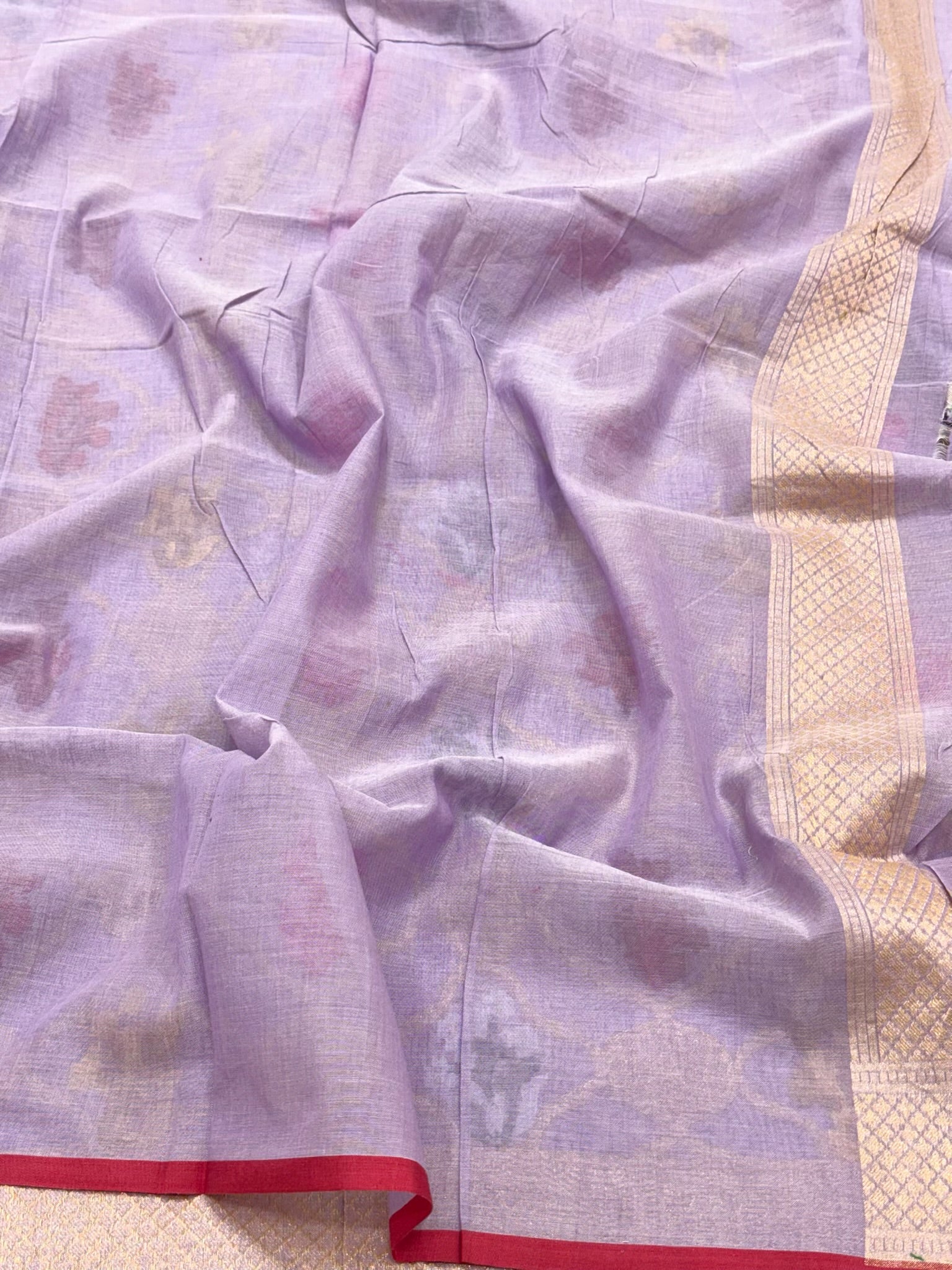 Dusty Lilac Pink Pure Muslin Cotton Ektara Jamdani Handloom Banarasi Saree