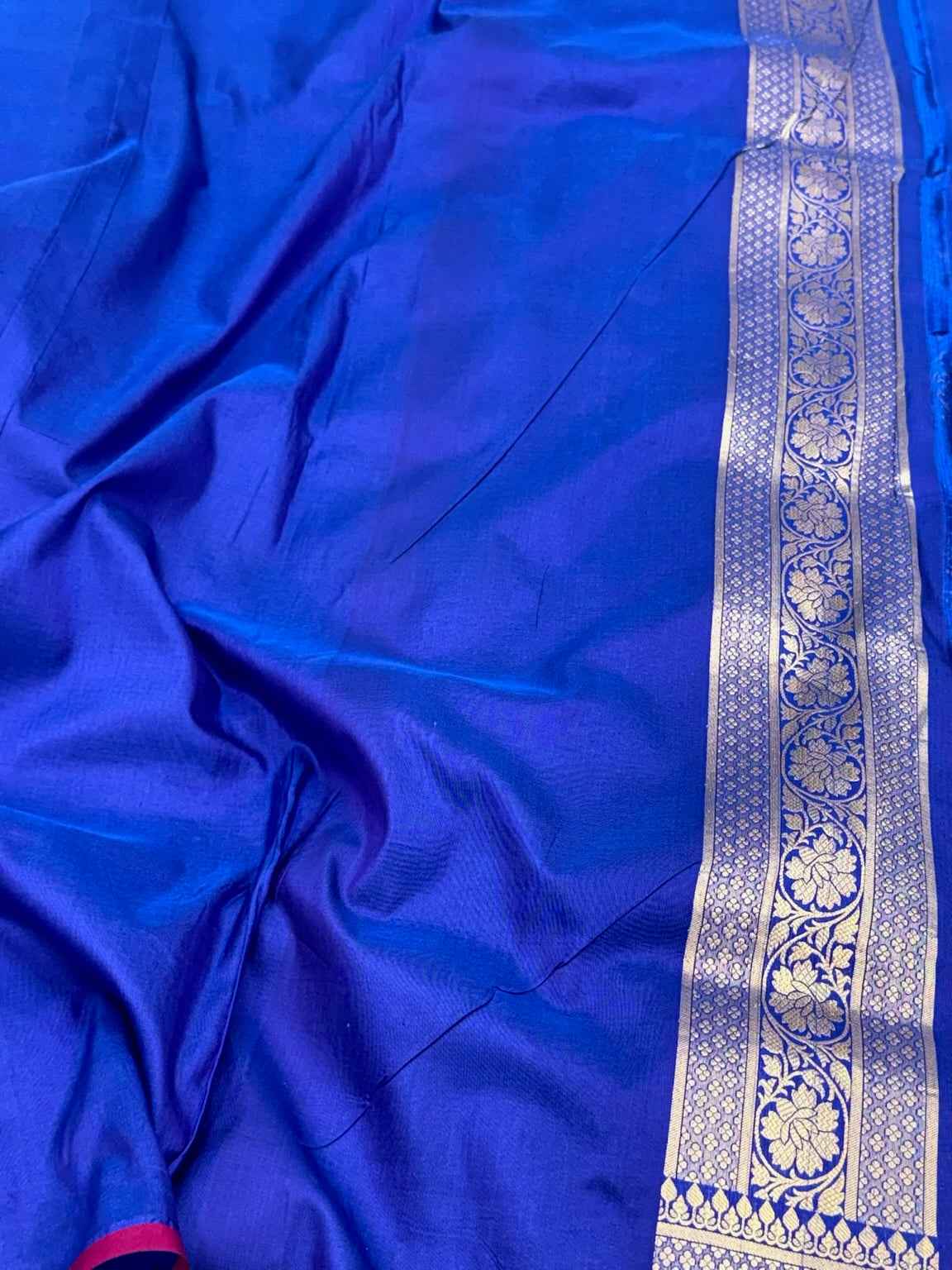 Blue Pure Katan Silk & Pure Mulberry Silk Handloom Banarasi Brocade Saree