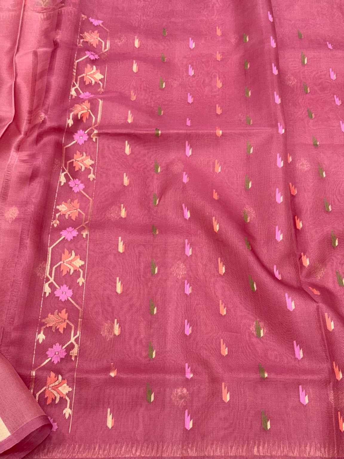Mauve Pink 100% Pure Kora Silk Handwoven | Kadhwa Ektara Weave | Banarasi Saree