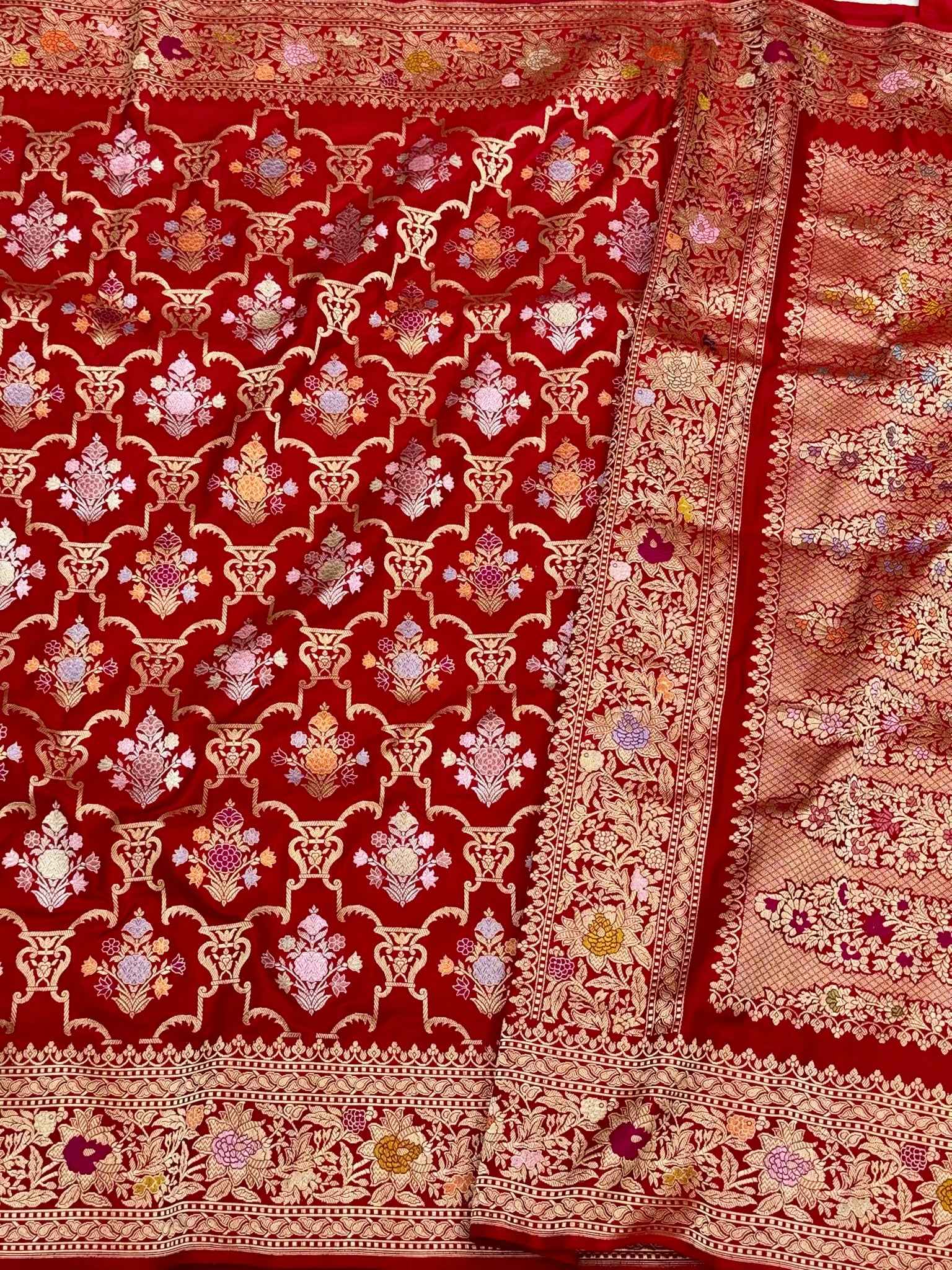 Red Pure Mulberry Silk & Pure Double Katan Silk Handwoven Premium Banarasi Saree with Kadhwa Weave