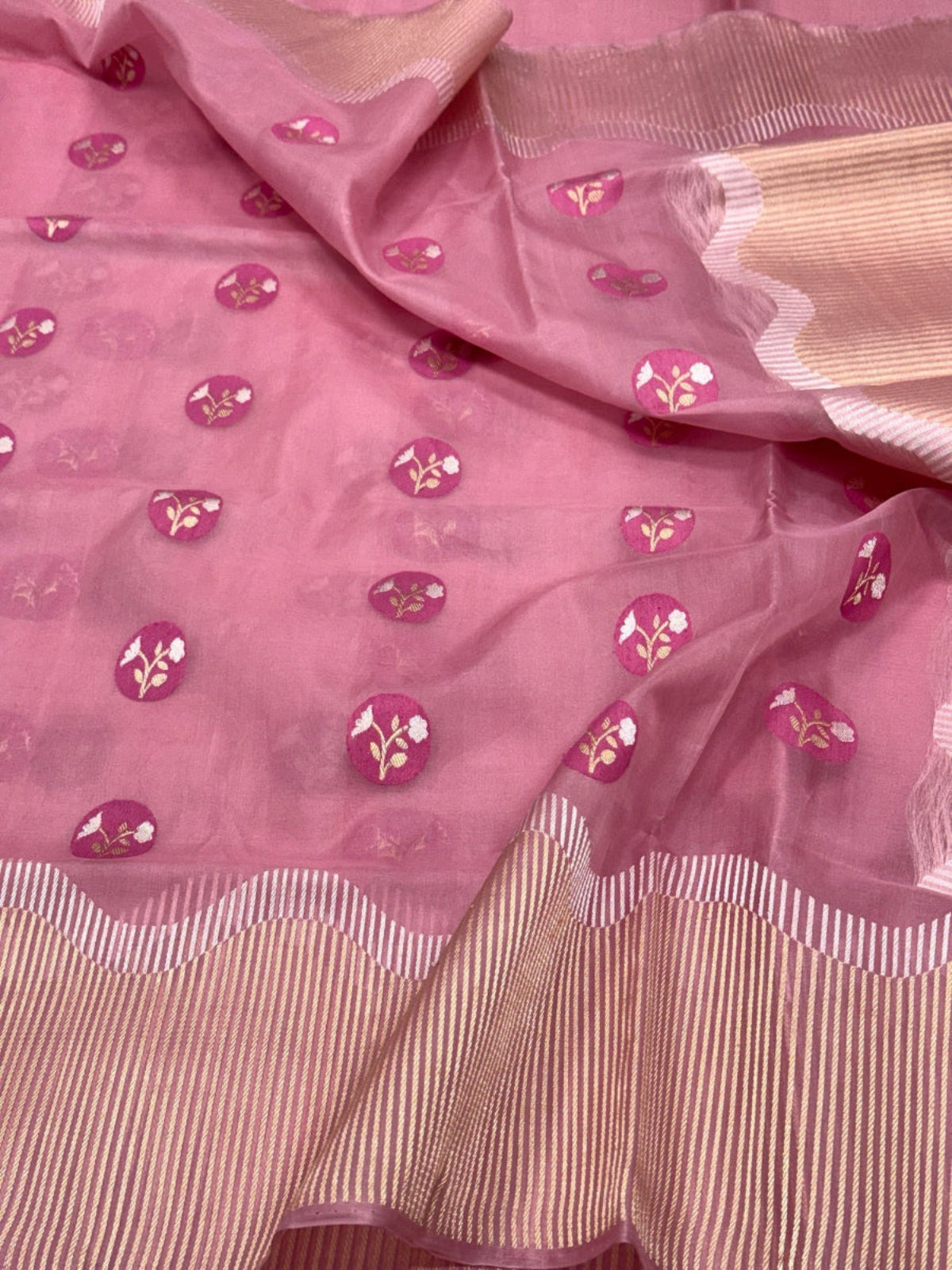 Mauve Pink Pure Kora Silk Handwoven Saree