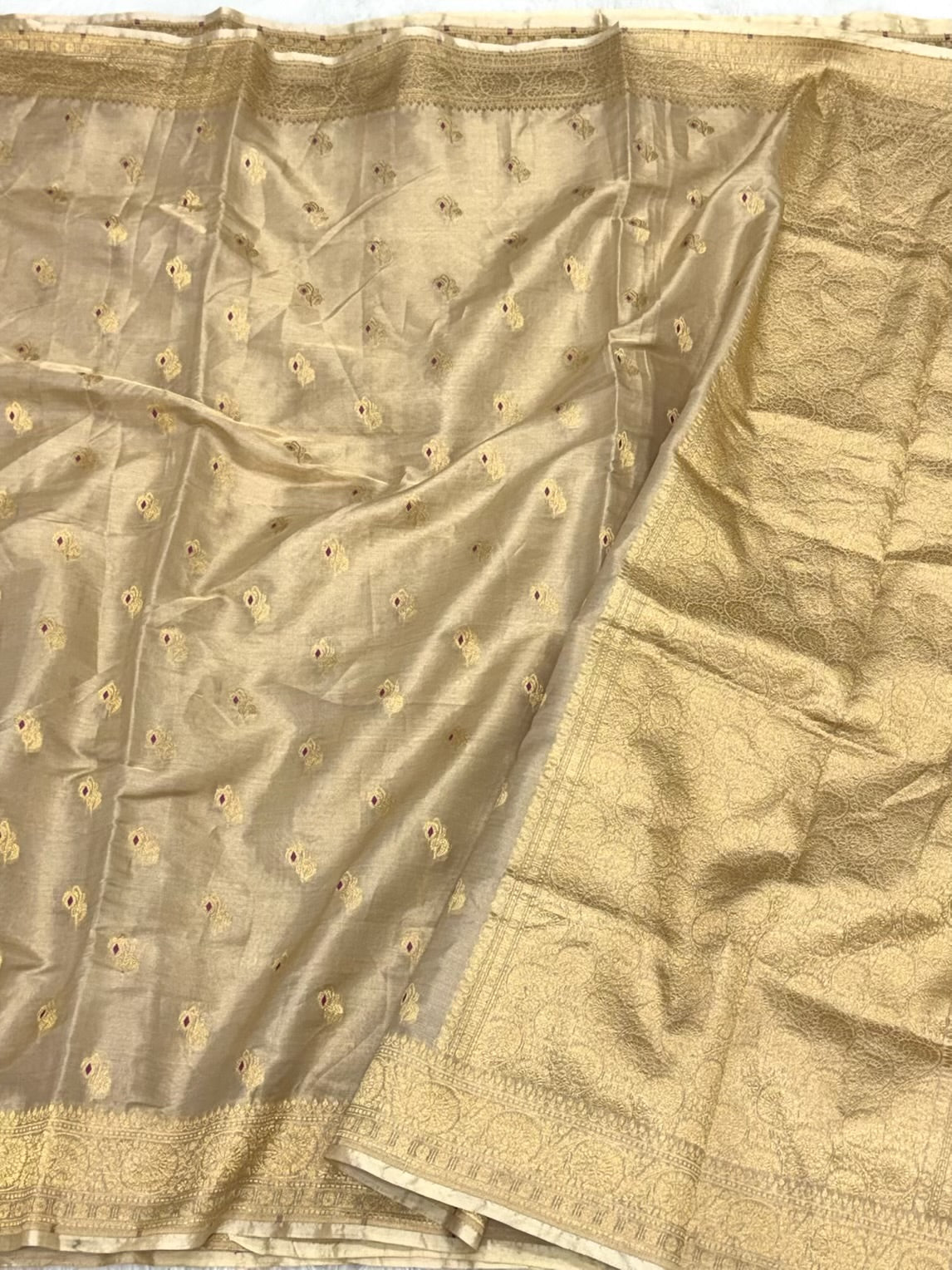 Beige Pure Tissue Saree | Pure Katan Tissue Silk Handloom Banarasi Saree