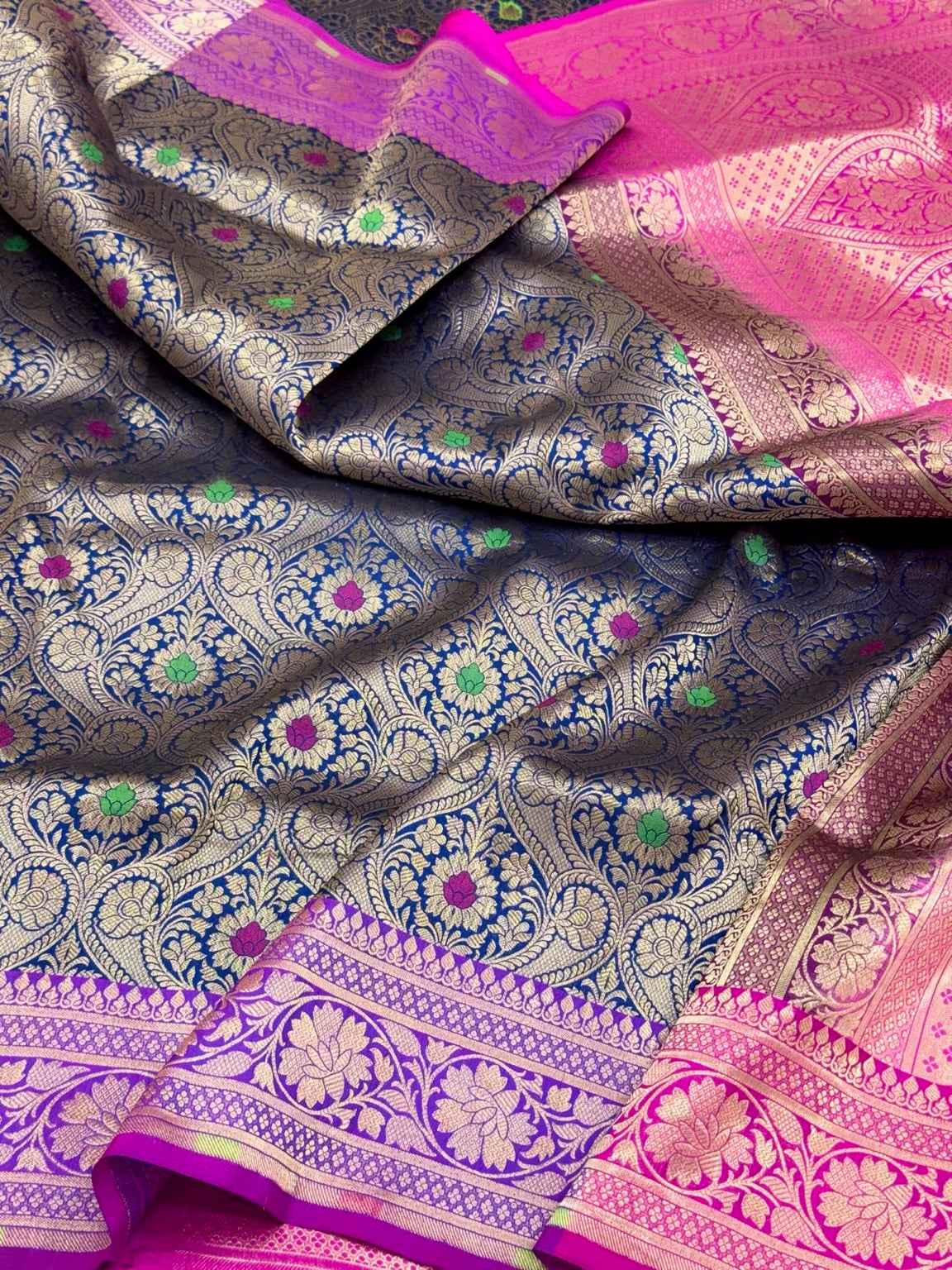 Blue Pure Katan Silk & Pure Mulberry Silk Handloom Banarasi Brocade Saree