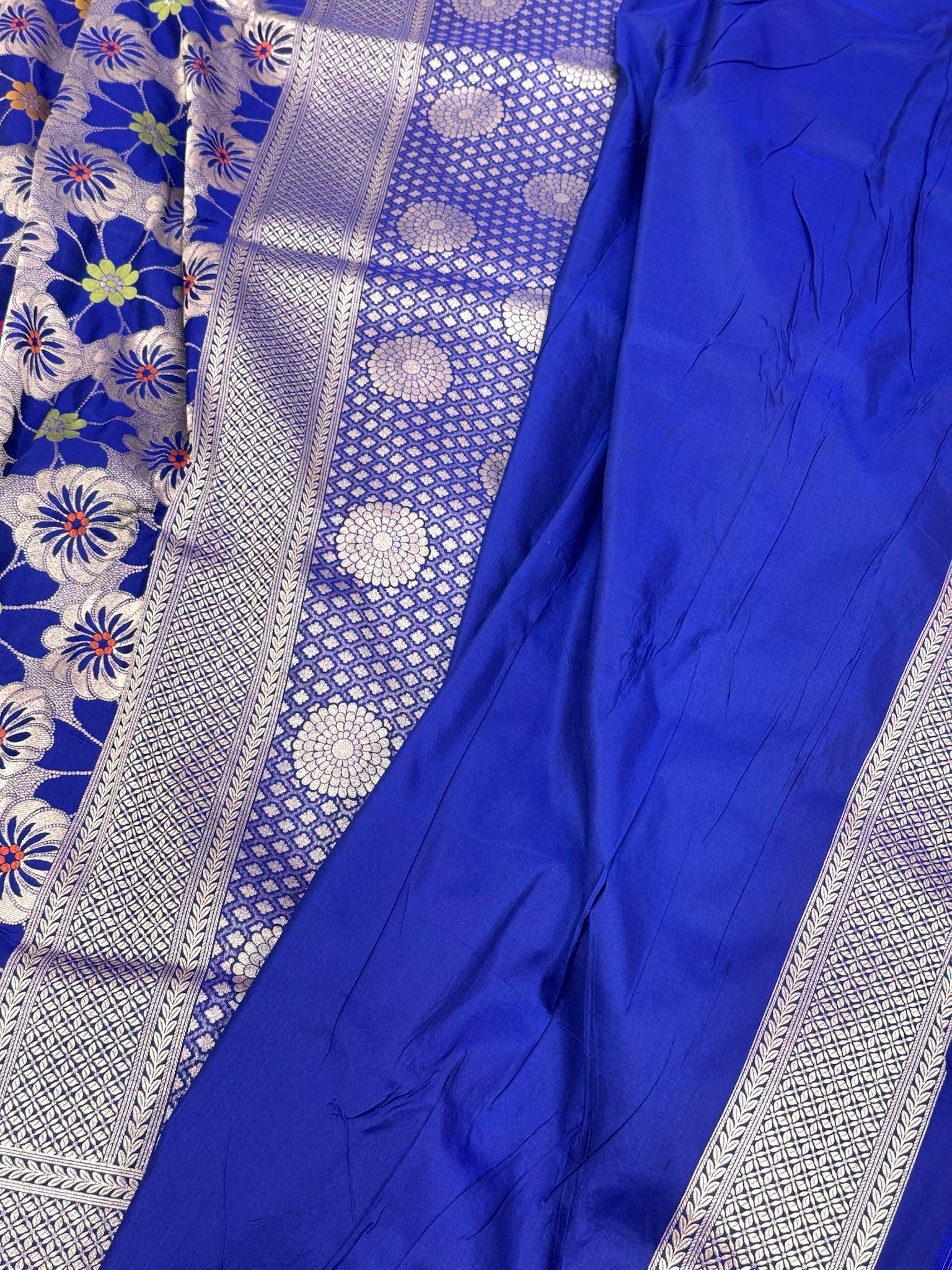 Electric Blue Pure Mulberry Katan Silk Banarasi Handloom Saree