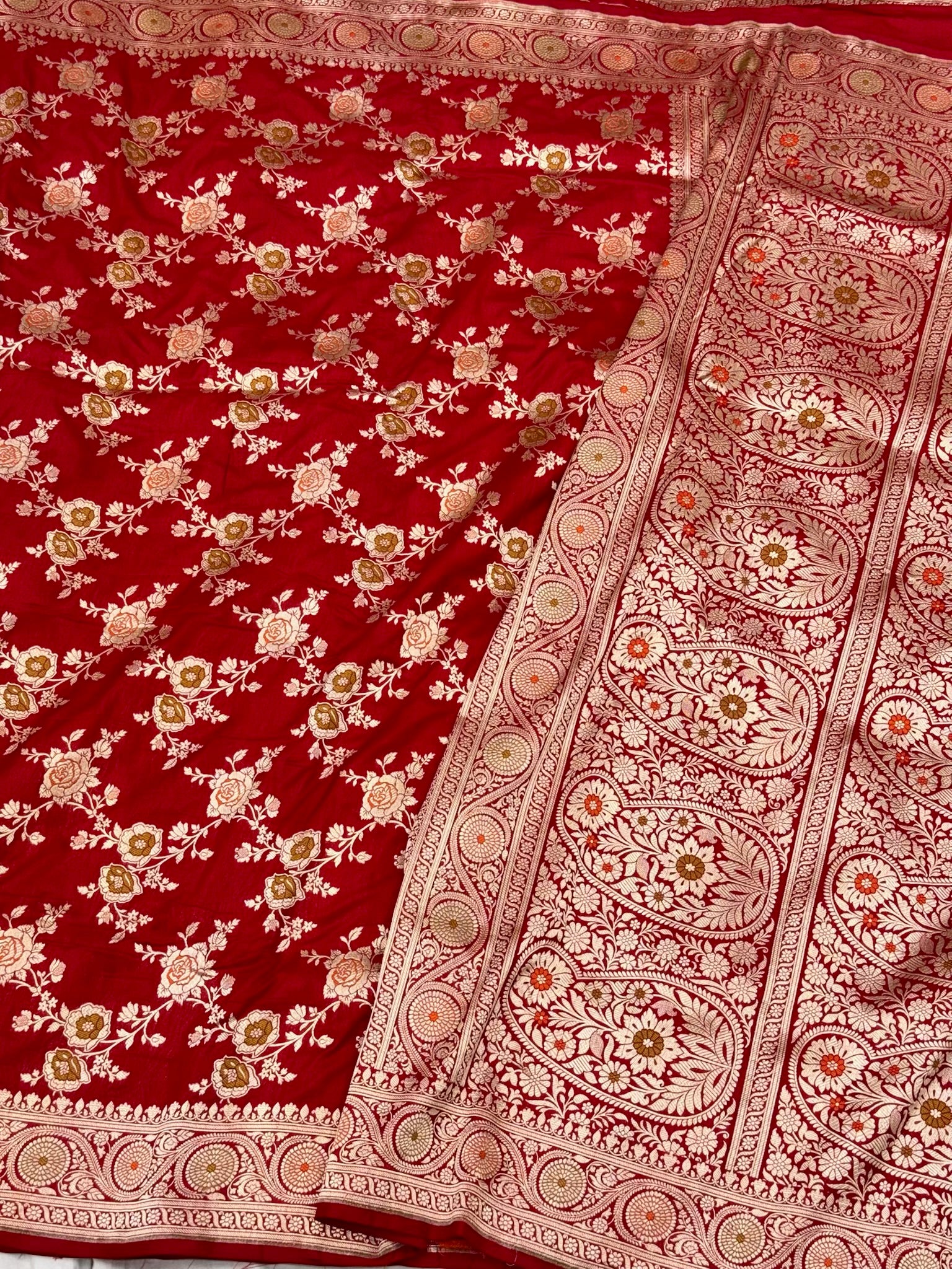 Red Pure Katan Silk & Mulberry Silk Handloom Banarasi Meenakari Saree