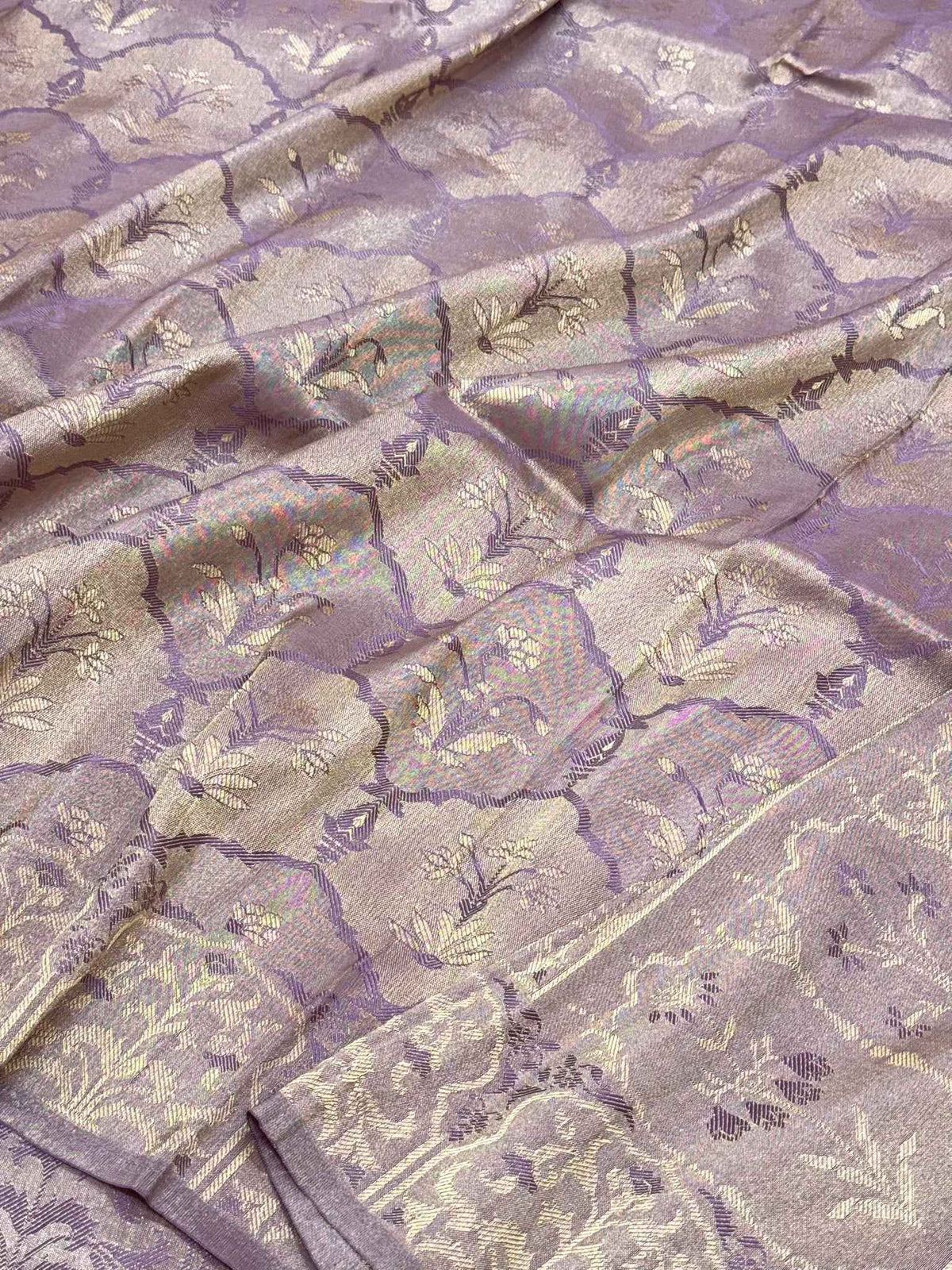 Dusty Lavender Pure Double Silk Tissue Reversible Saree - Kadhwa Tanchoi Handwoven Banarasi Saree - Elegance Drape