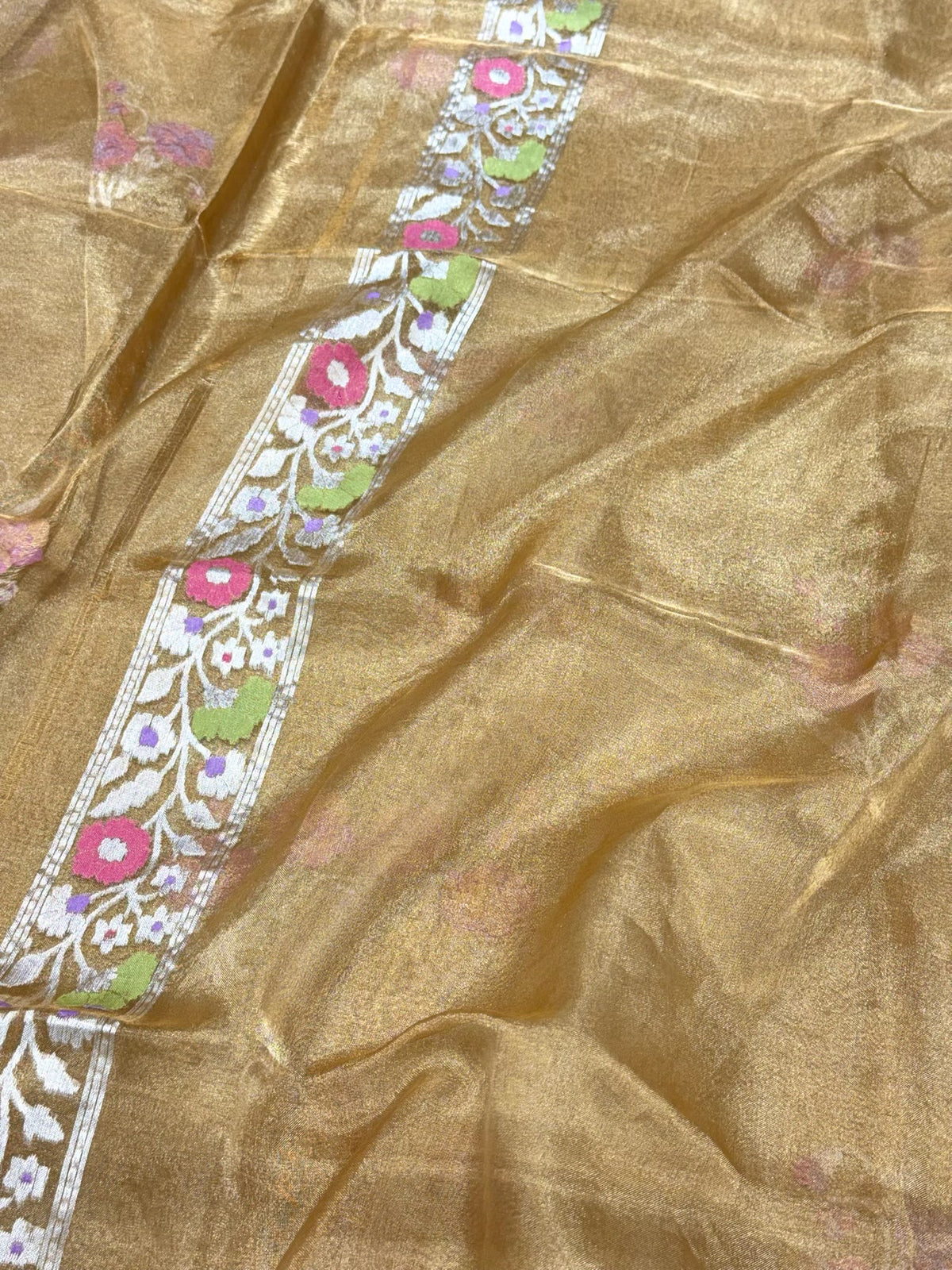 Molten Gold Pure Tissue Silk | Kadhwa Ektara Weave | Handwoven Banarasi Saree - Soft Drape Lightweight Saree
