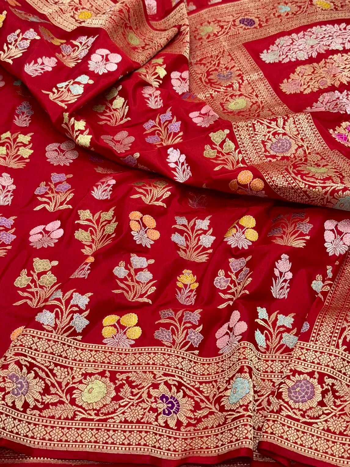 Deep Red Double Katan Silk Handwoven Saree