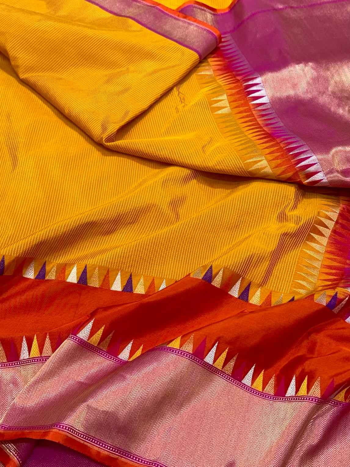 Mustard Yellow Pure Mulberry Silk Handwoven Banarasi Saree | Pure Katan Silk Contemporary Saree - Kadhwa Technique | Modern Style