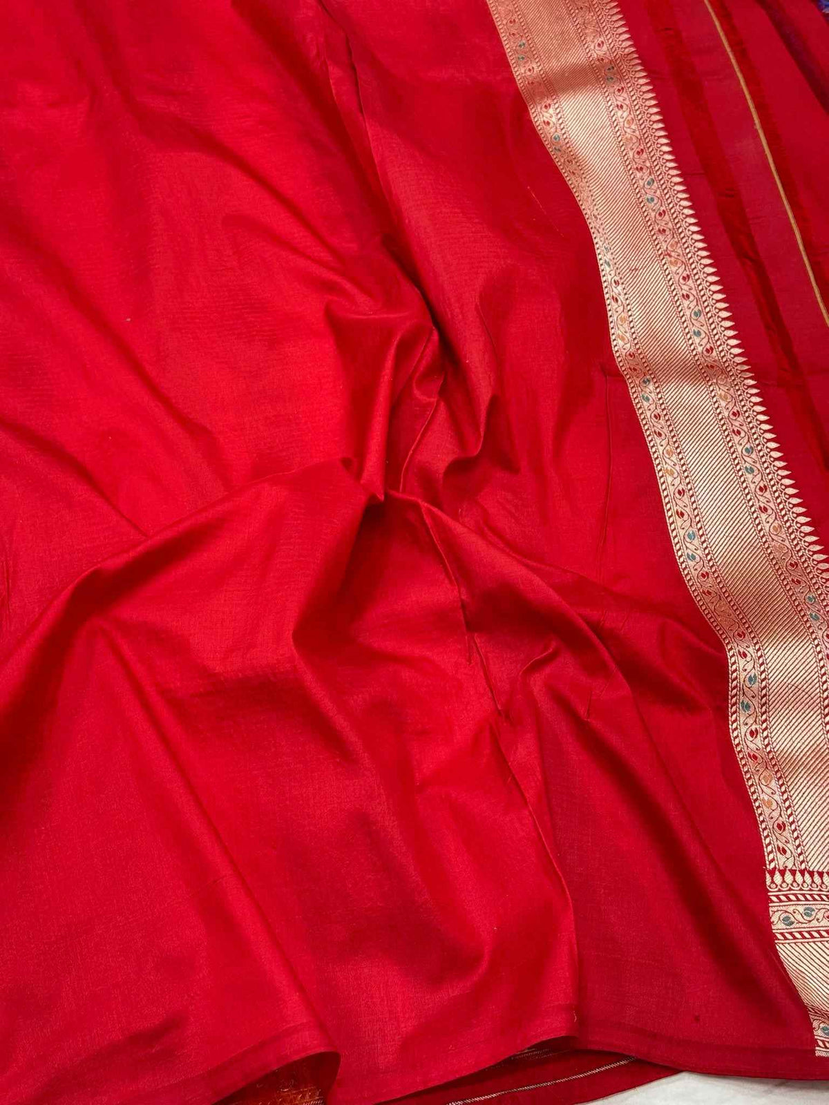 Red Pure Mulberry Katan Silk Handloom Banarasi Saree - Authentic Banarasi Meenakari Saree