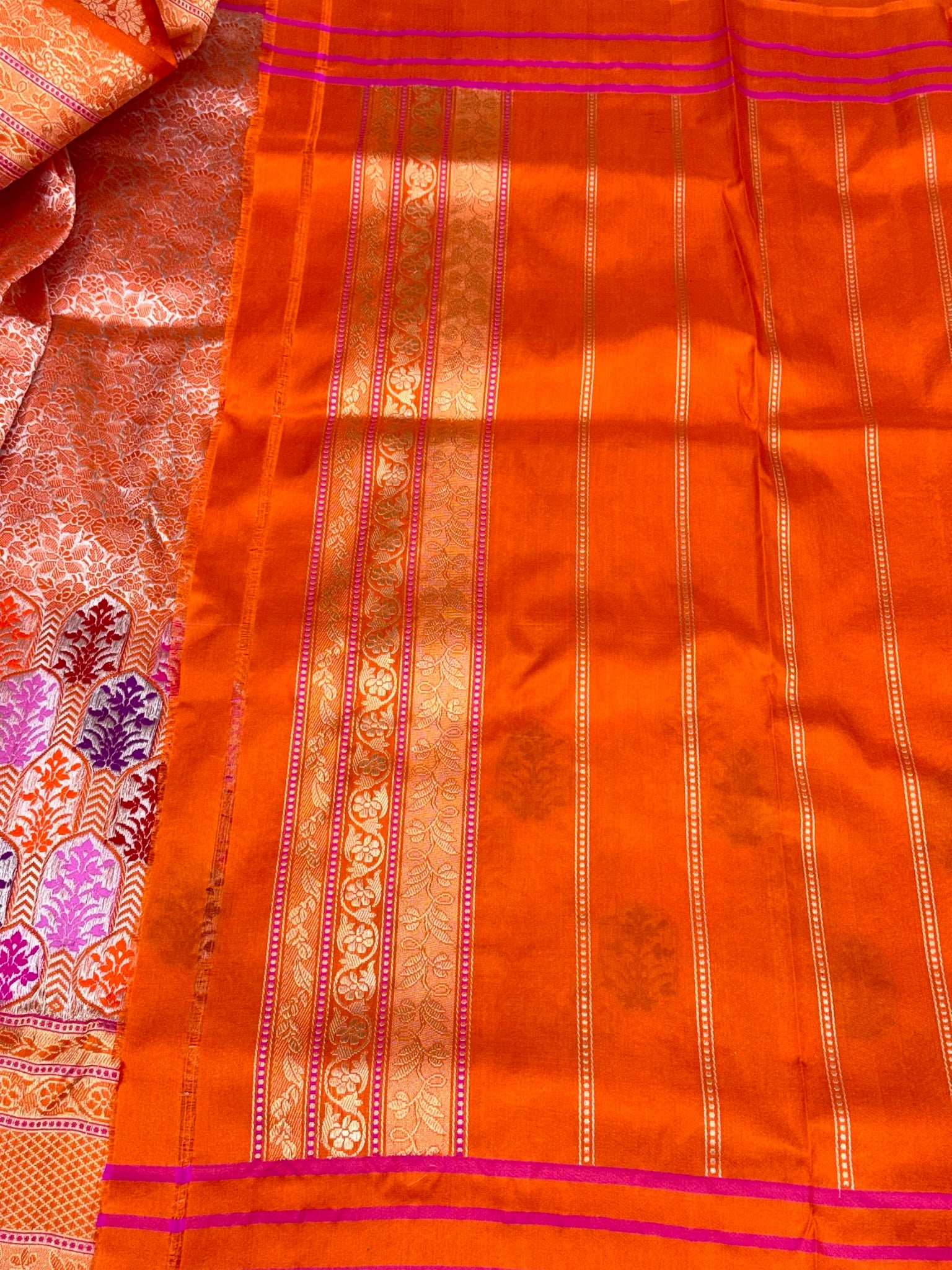 Orange Pure Mulberry Katan Silk Handwoven Banarasi Brocade Saree