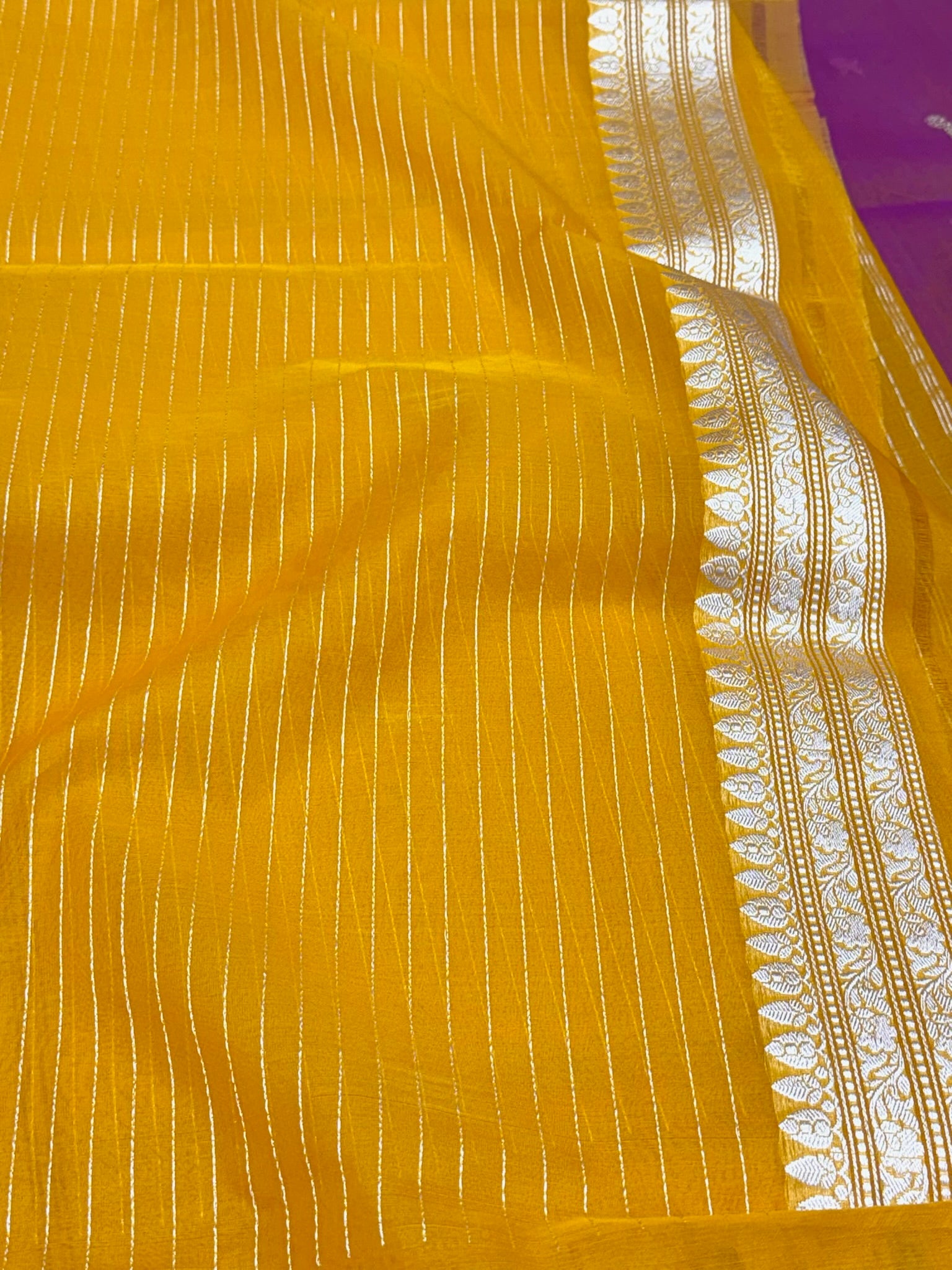 Purple/Dual Tone Pure Kora Mulberry Silk Handwoven Modern Contemporary Banarasi Saree