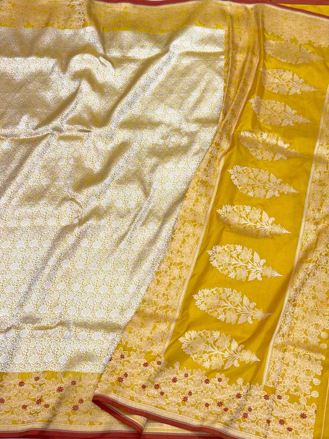 Mustard Yellow Pure Katan Silk Saree - Pure Mulberry Silk Handwoven Banarasi Brocade Saree
