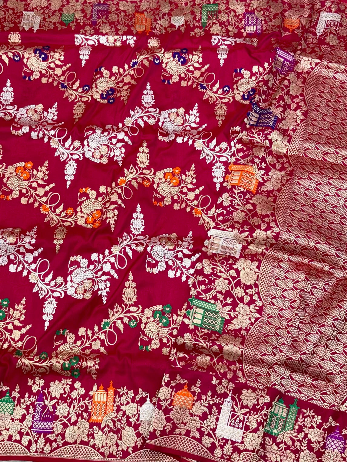 Reddish Pink Pure Katan Mulberry Silk Handwove Banarasi Silk Saree | Kadhwa Weave |