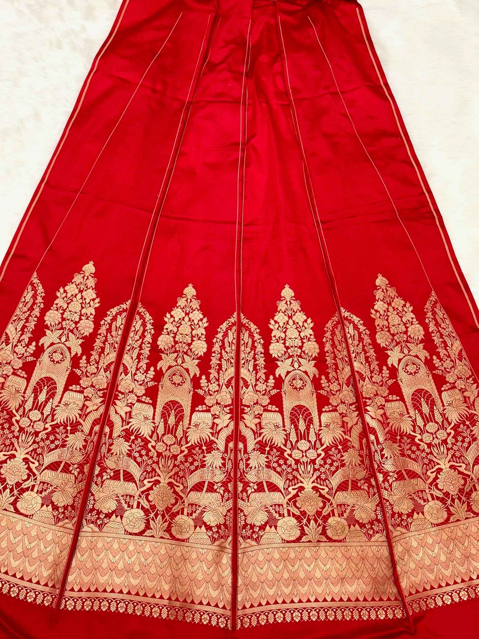 Red Satin Silk Pure Handwoven Lahenga