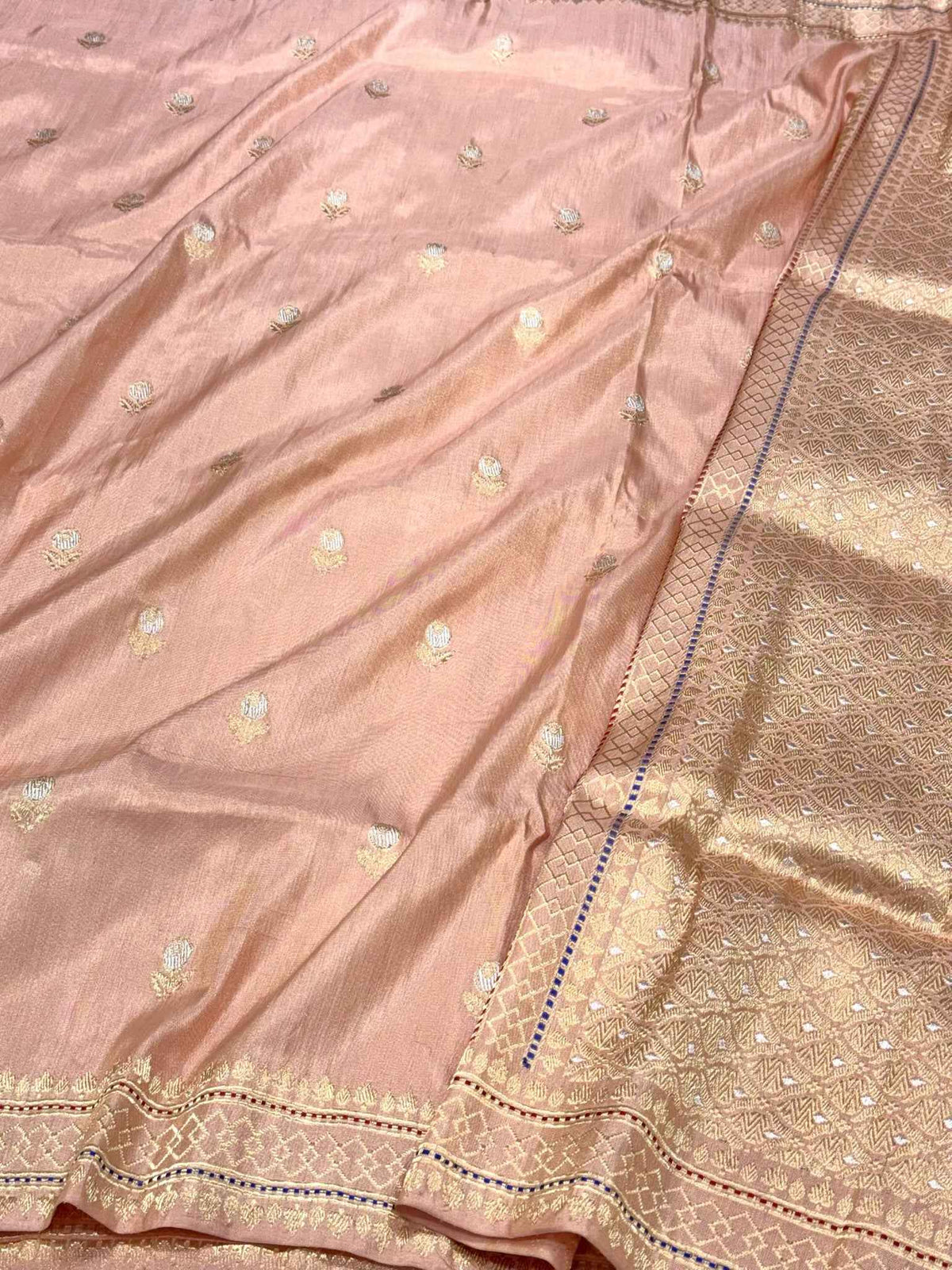 Peach Pure Mulberry Katan Silk & Tissue Silk Handwoven Banarasi Saree - Kadhwa Weave Timeless Heritage