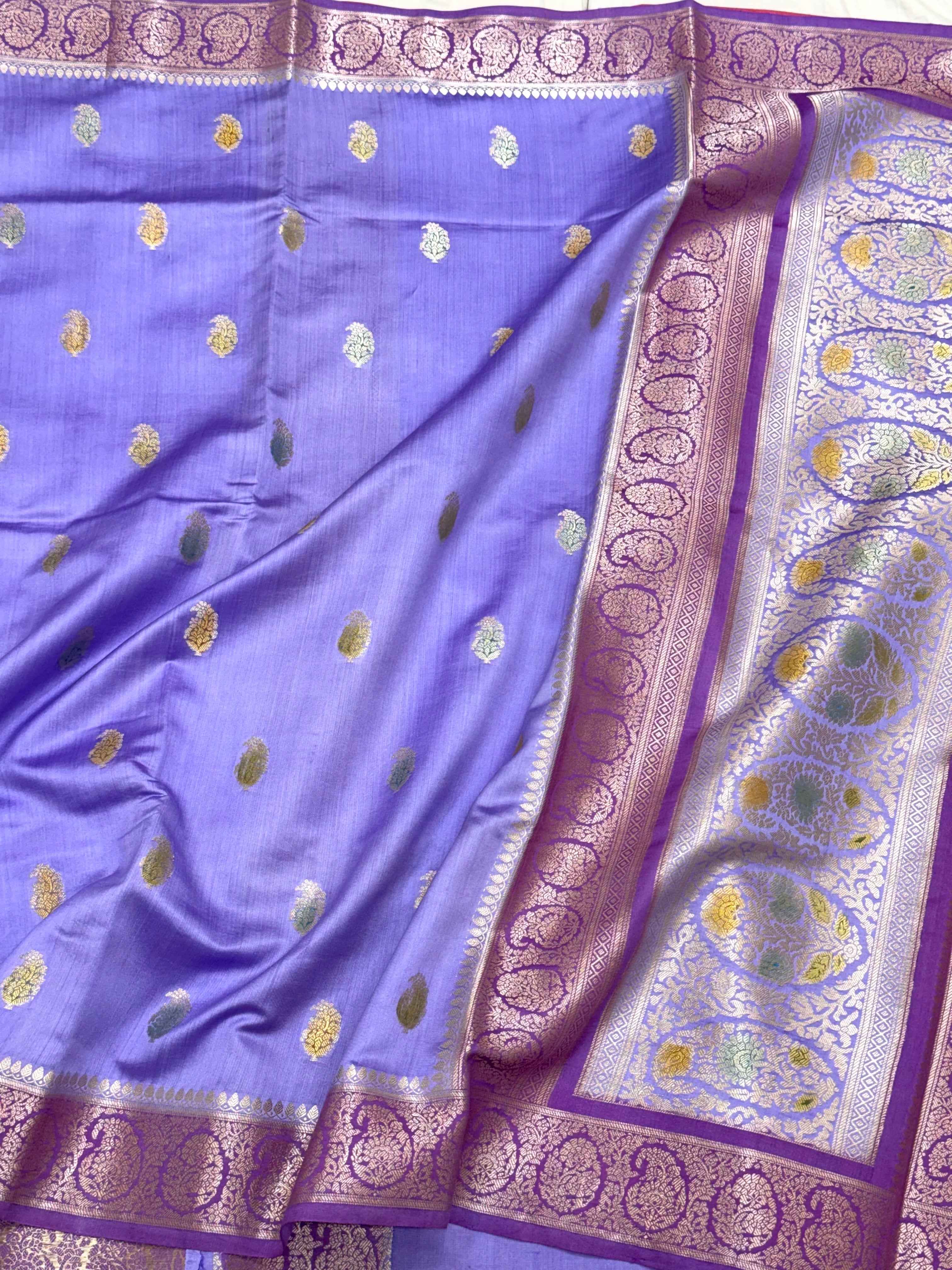 Sky Blue Pure Mulberry Chiniya Silk Handloom Banarasi Saree