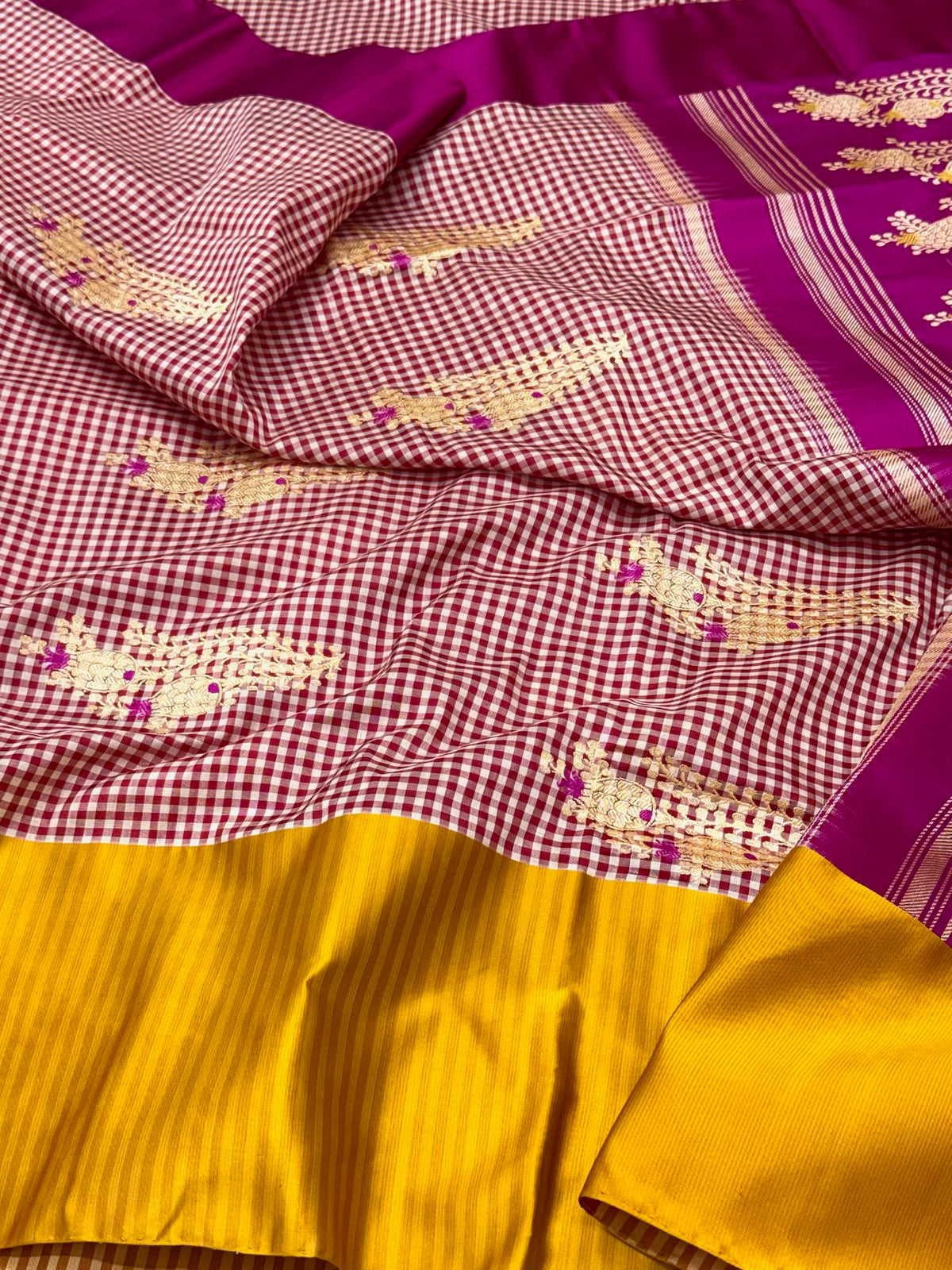 Magenta Pink Pure Katan Mulberry Silk Handwoven Banarasi Contemporary Saree | Kadhwa Weave | The Modern Royal