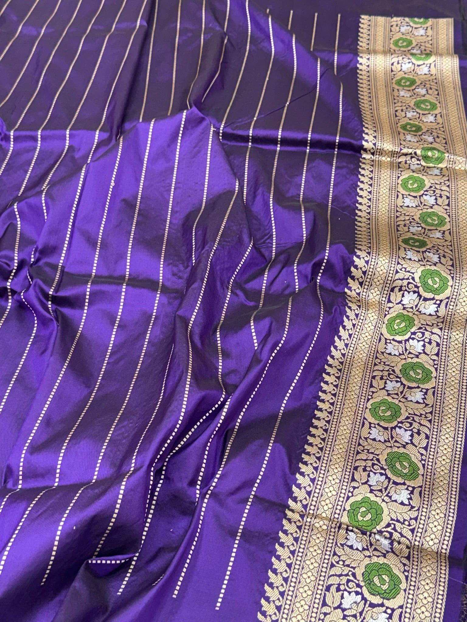 Purple Pure Mulberry Katan Silk | Kadhwa Weave | Handwoven Banarasi Saree