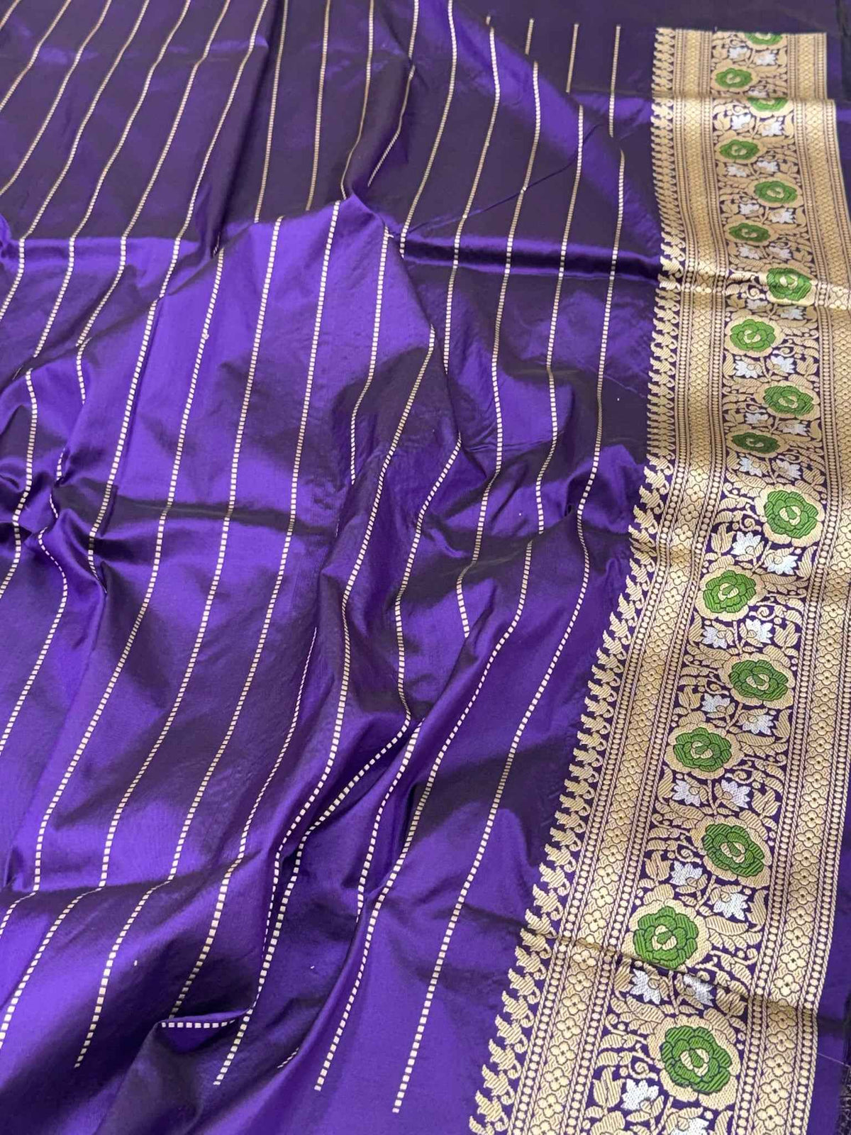 Purple Pure Mulberry Katan Silk | Kadhwa Weave | Handwoven Banarasi Saree