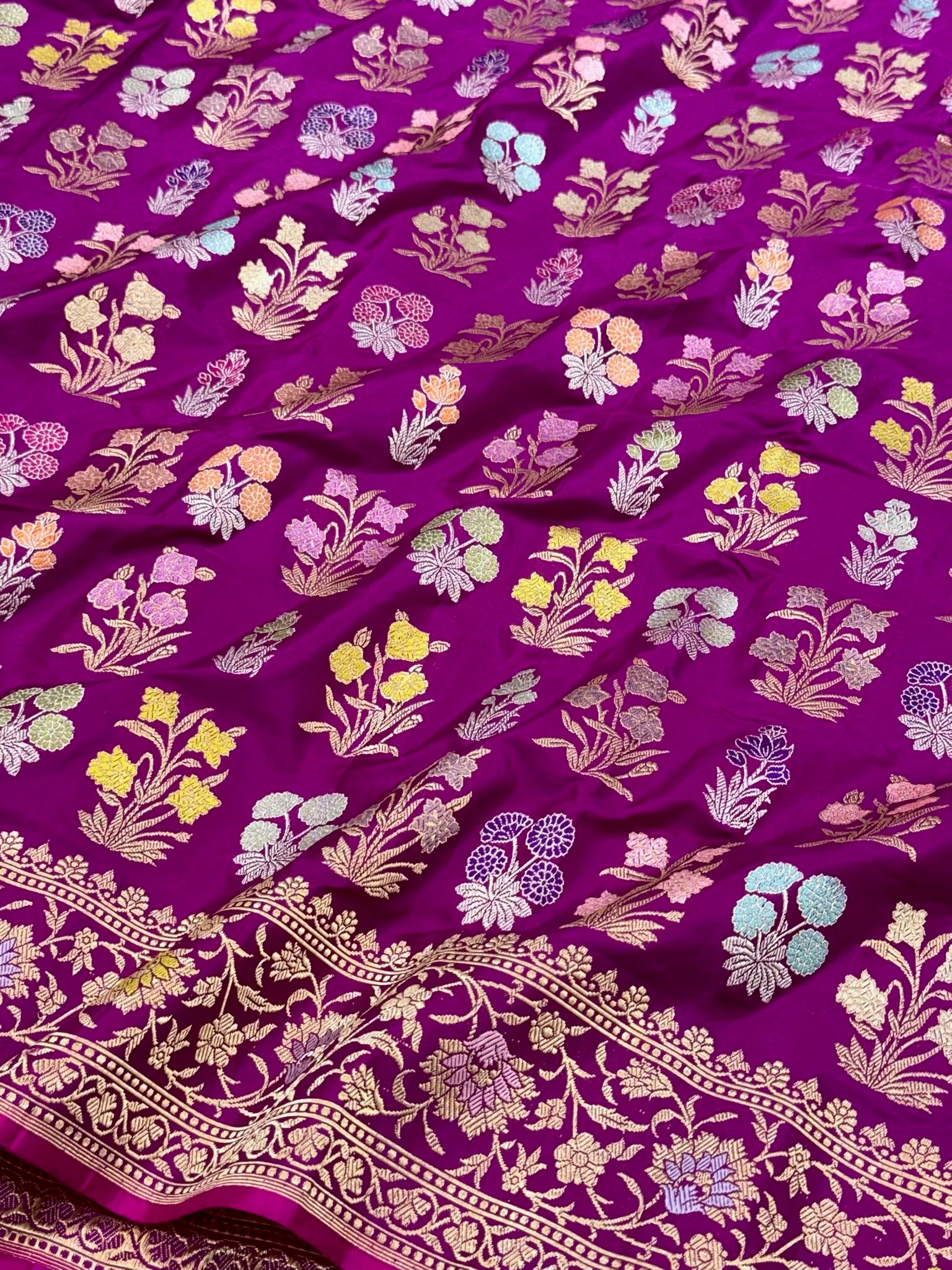Purple Banarasi Pure Double Katan Mulberry Silk Handwoven Modern Saree | Kadhwa Technique