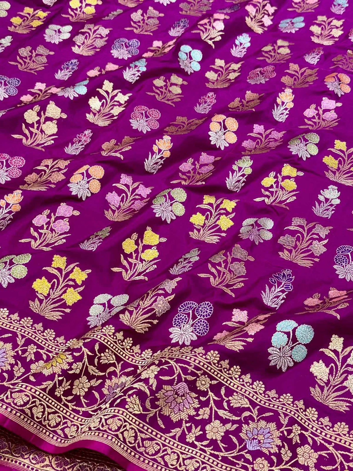 Purple Banarasi Pure Double Katan Mulberry Silk Handwoven Modern Saree | Kadhwa Technique
