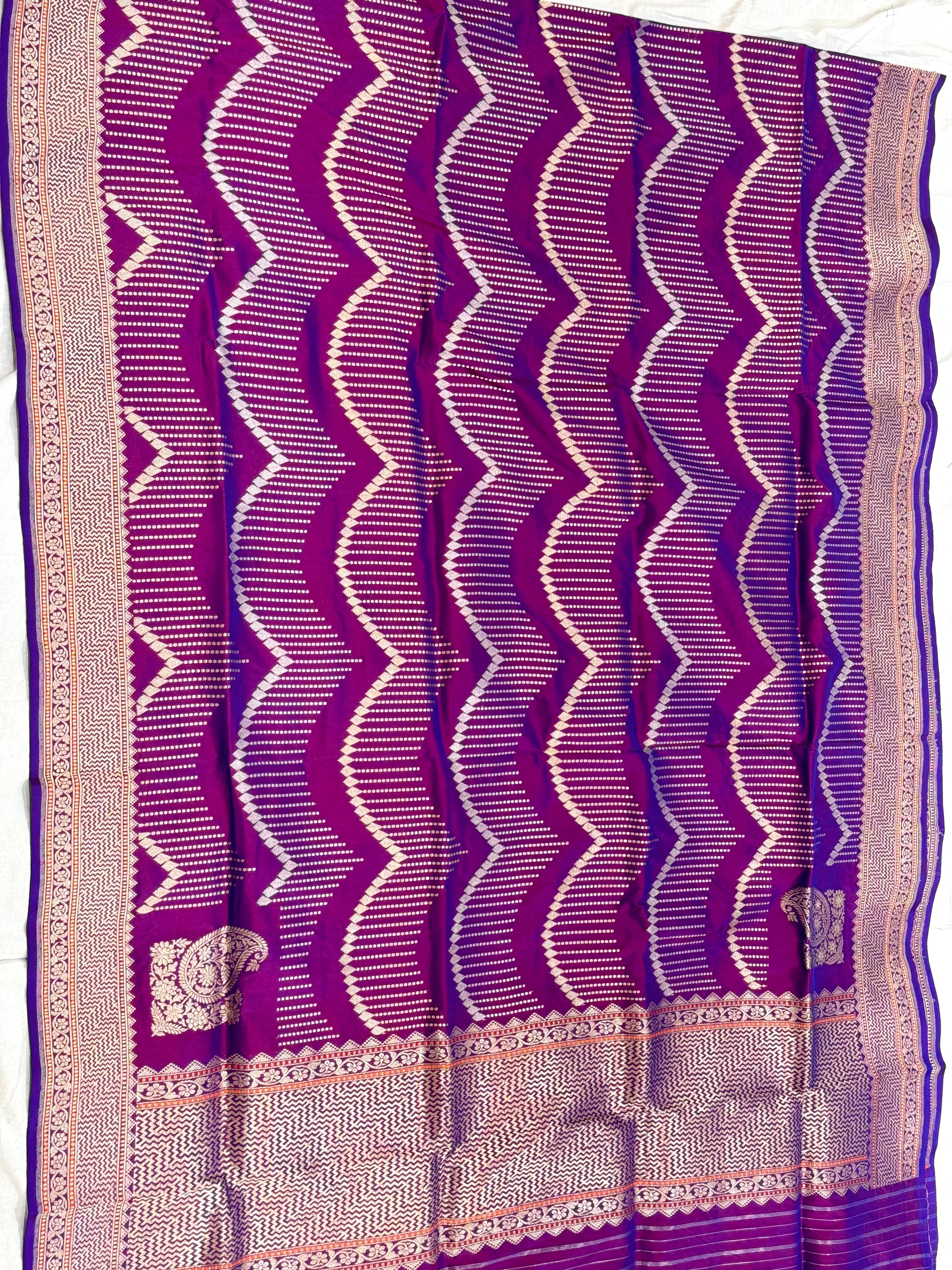 Magenta Purple Pure Mulberry Katan Silk Handwoven Banarasi Dupatta