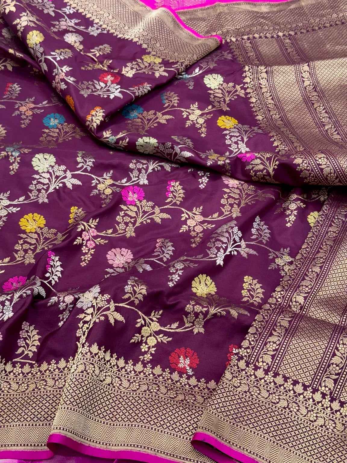 Wine Pure Mulberry Katan Silk Handwoven Banarasi Saree | Kadhwa Weave |