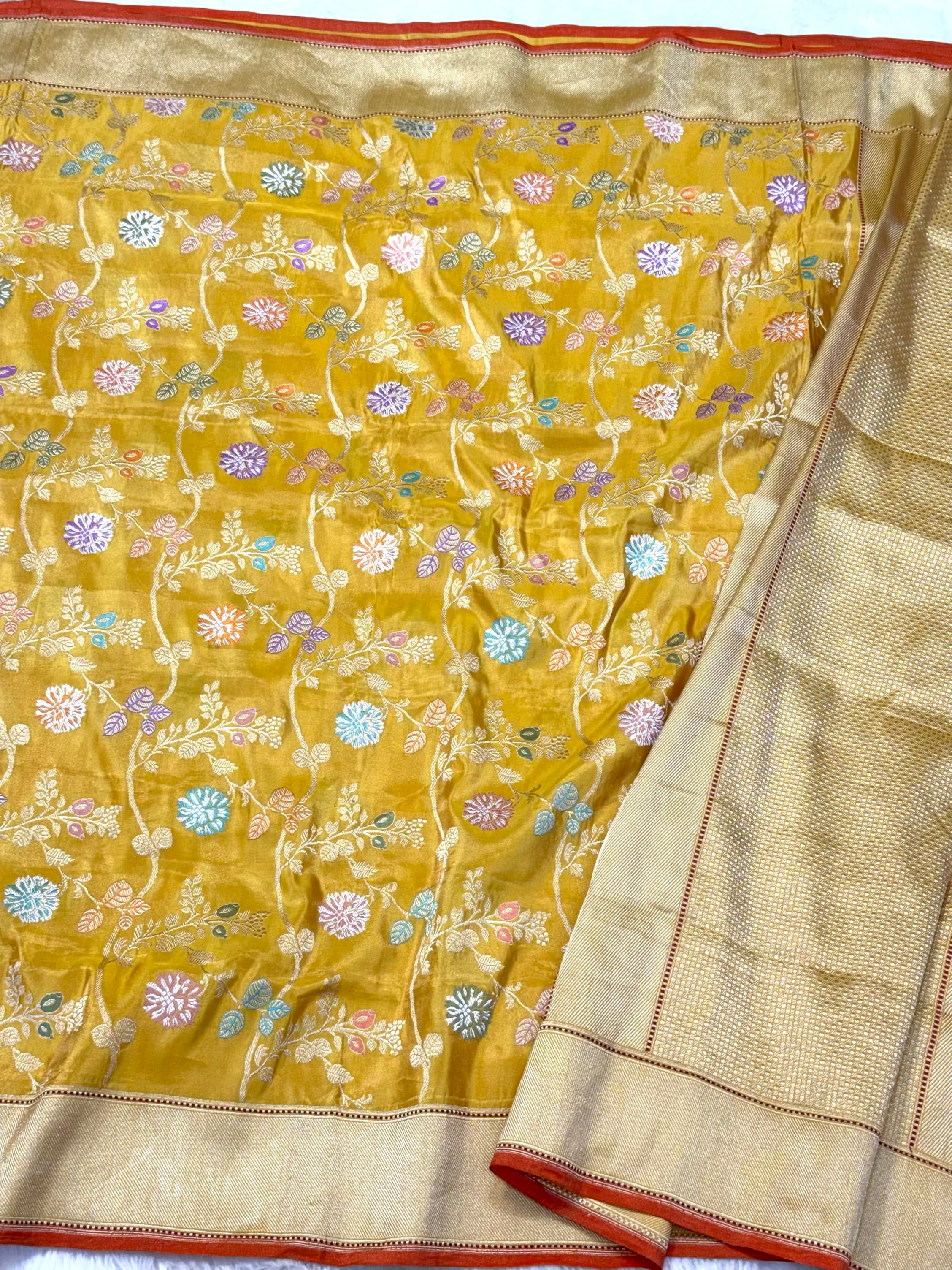 Gold Yellow Pure Double Katan Tissue Silk Handwoven Banarasi Saree