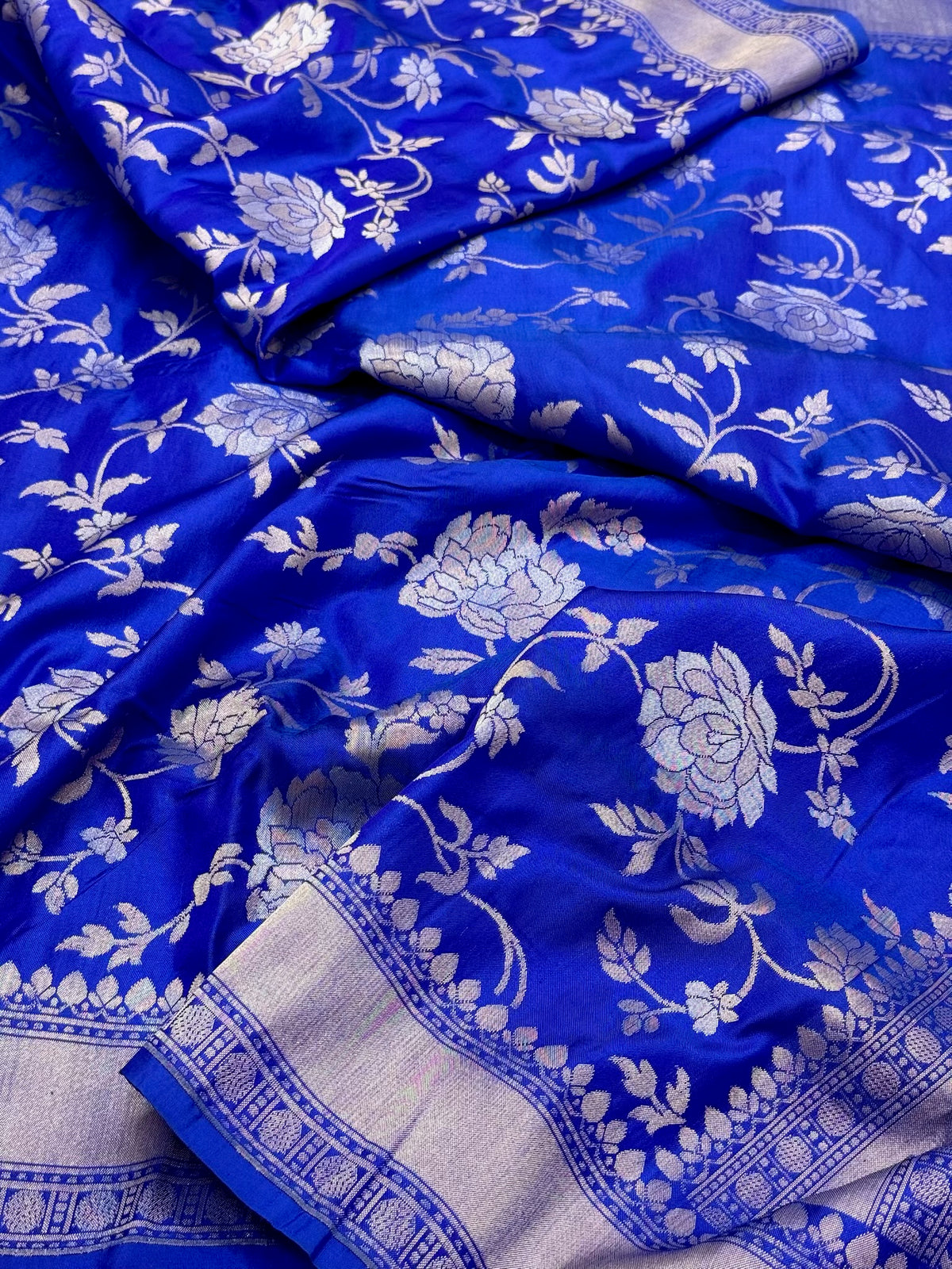Blue Pure Katan Mulberry Silk Handloom Saree | Ektara Jamdani Banarasi Saree