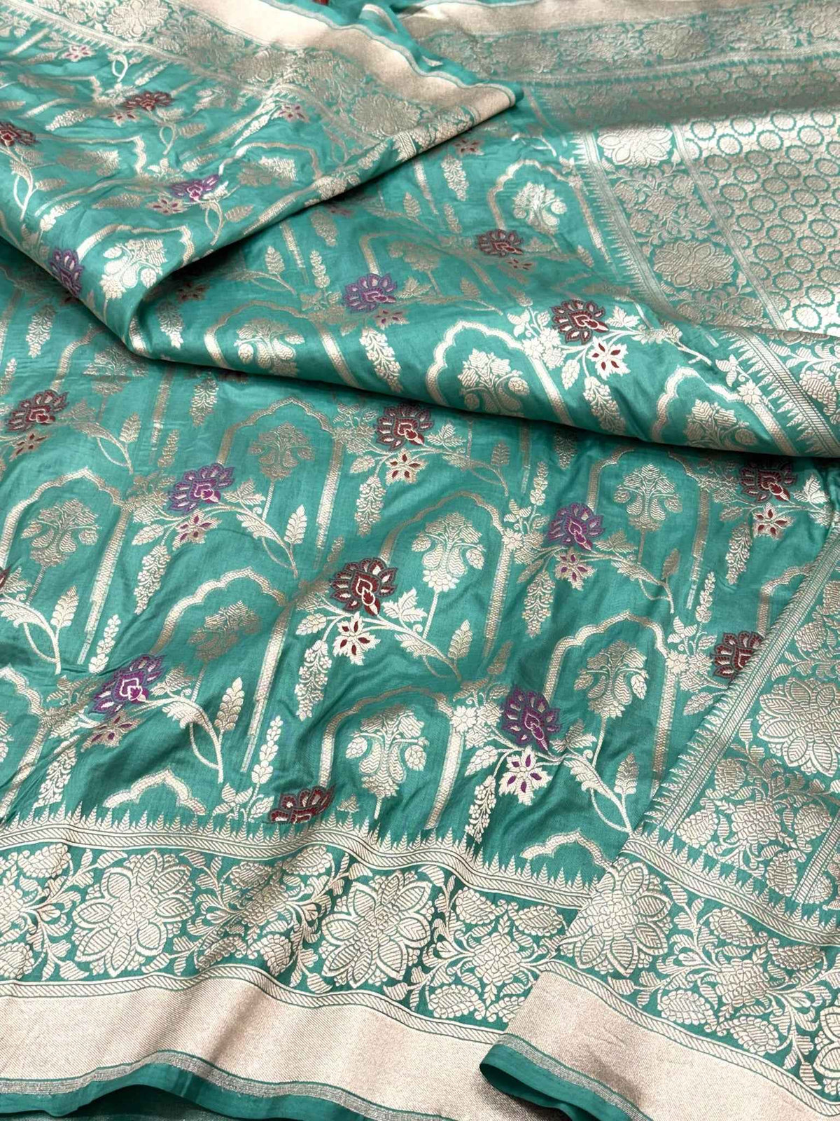 Sea Green Banarasi Handloom Saree | Pure Katan Mulberry Silk Meenakari Saree