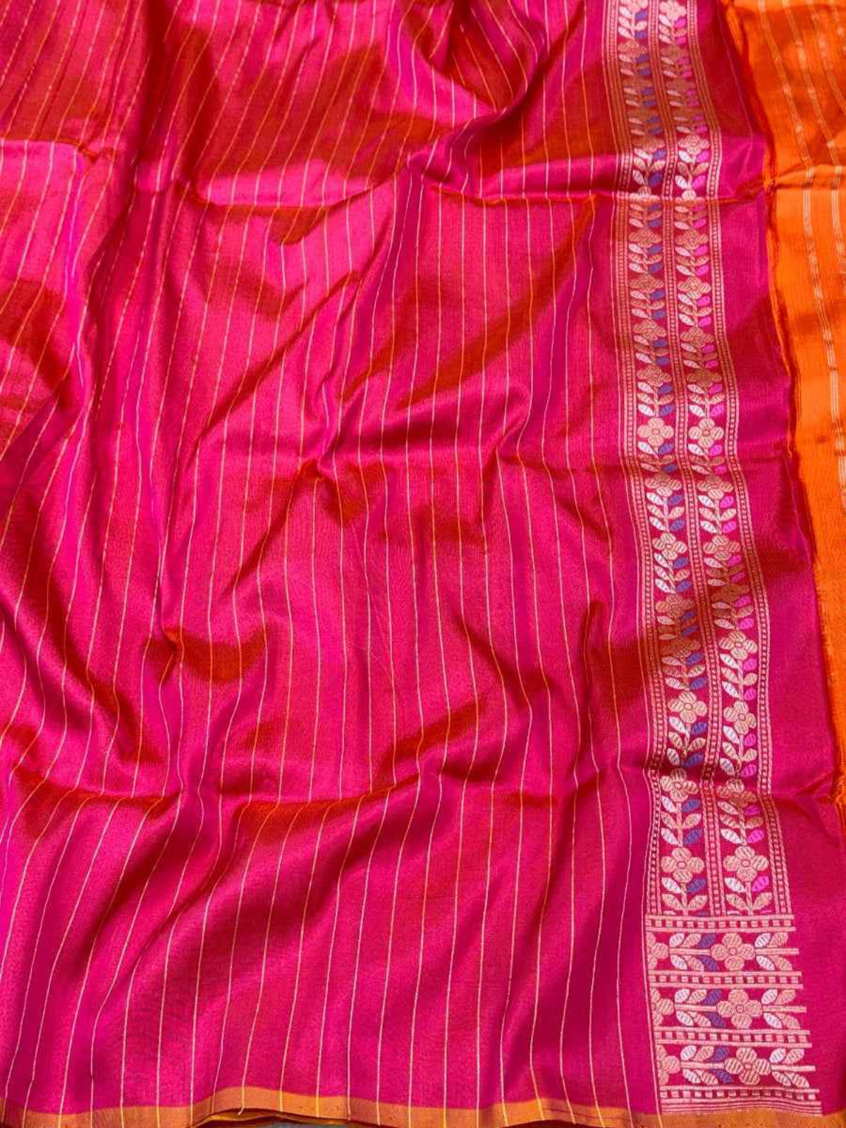 Sky Blue Pure Kora Silk & Pure Katan Silk Ektara Weave Handwoven Banarasi Saree