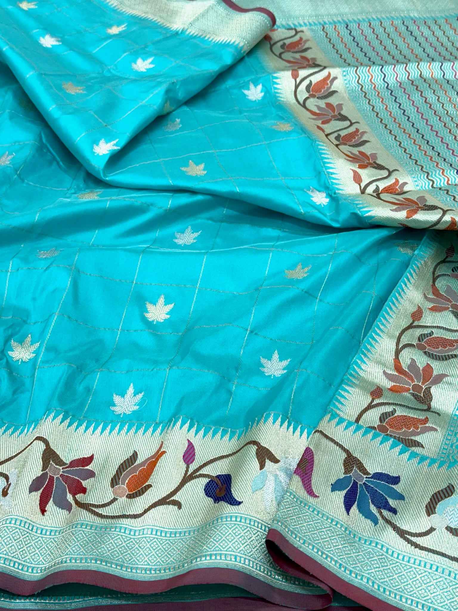 Electric Blue Pure Mulberry Katan Silk Saree Handwoven Banarasi Saree - Timeless Kadhwa Elegance