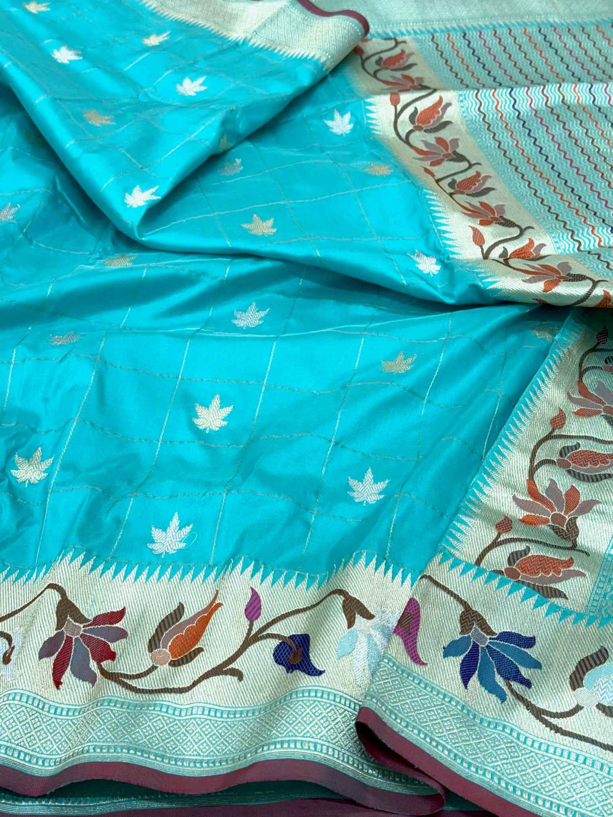Electric Blue Pure Mulberry Katan Silk Saree Handwoven Banarasi Saree - Timeless Kadhwa Elegance