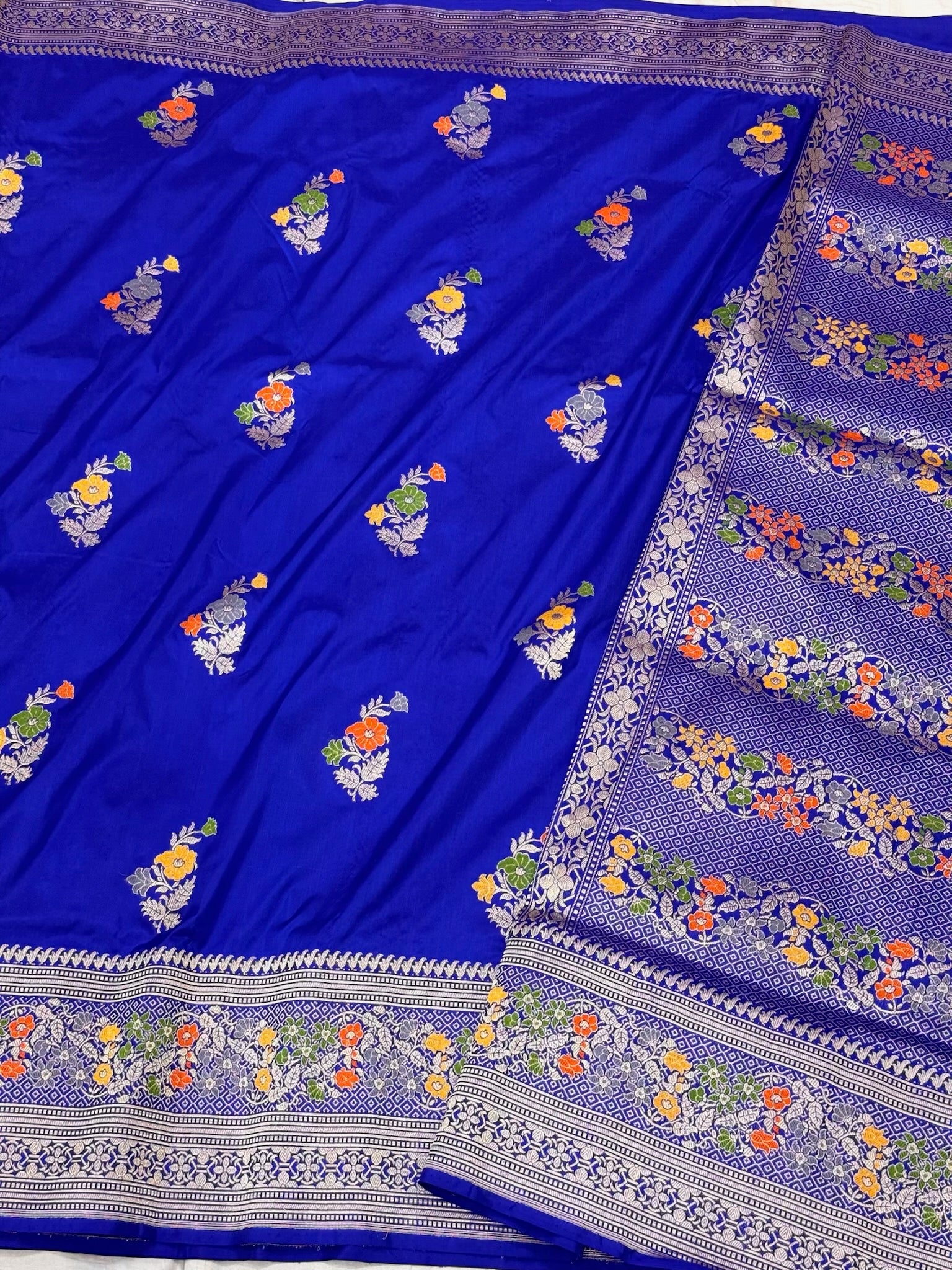 Blue Pure Katan Silk & Pure Mulberry Silk | Kadhwa Technique | Handwoven Banarasi Saree
